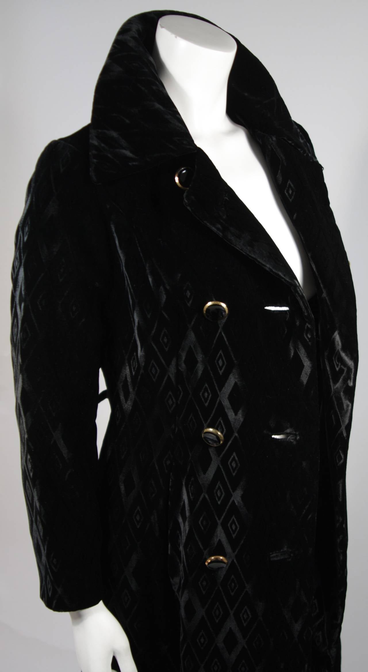 1970's Hudson's Black Diamond Patterned Velvet Coat Size 2