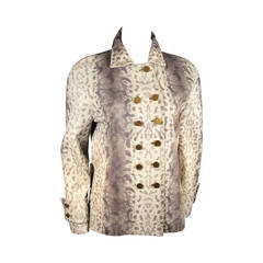 Gucci Snake Print Embossed Leather Double Breasted Button Front Jacket 38