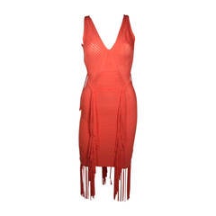 Herve Leger Orange Fringed Bodycon Dress Size XS 3