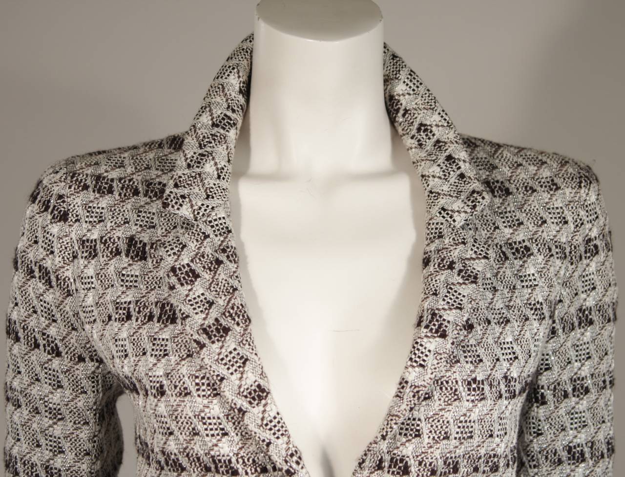 Chanel White Black and Silver Metallic Tweed Blazer In Excellent Condition In Los Angeles, CA