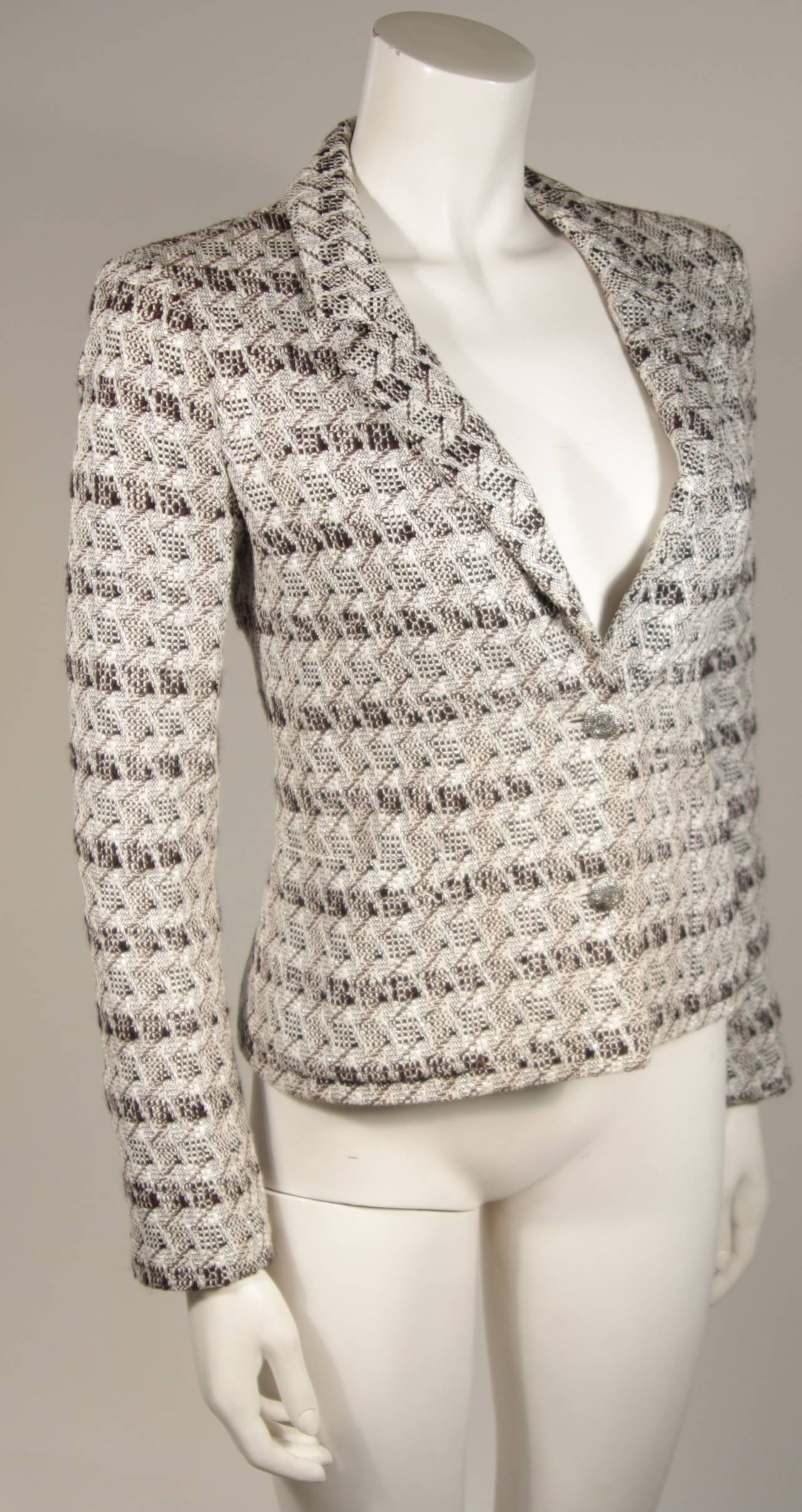 Women's Chanel White Black and Silver Metallic Tweed Blazer