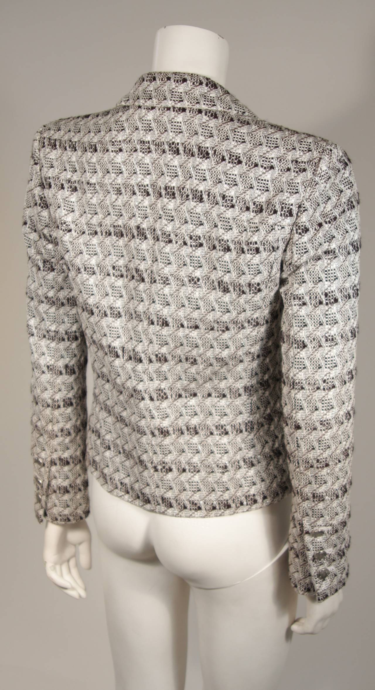 Chanel White Black and Silver Metallic Tweed Blazer 3