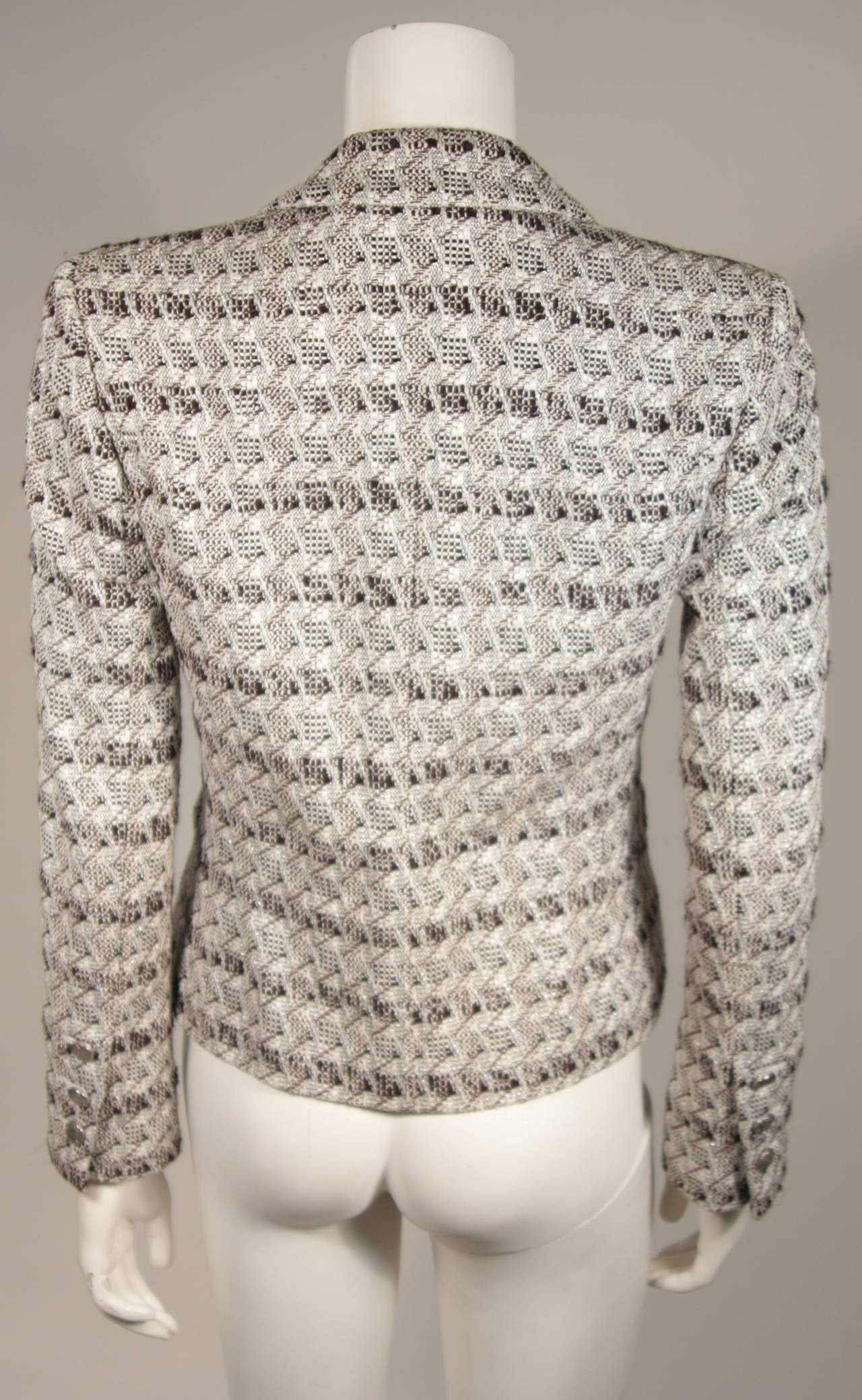Chanel White Black and Silver Metallic Tweed Blazer 4