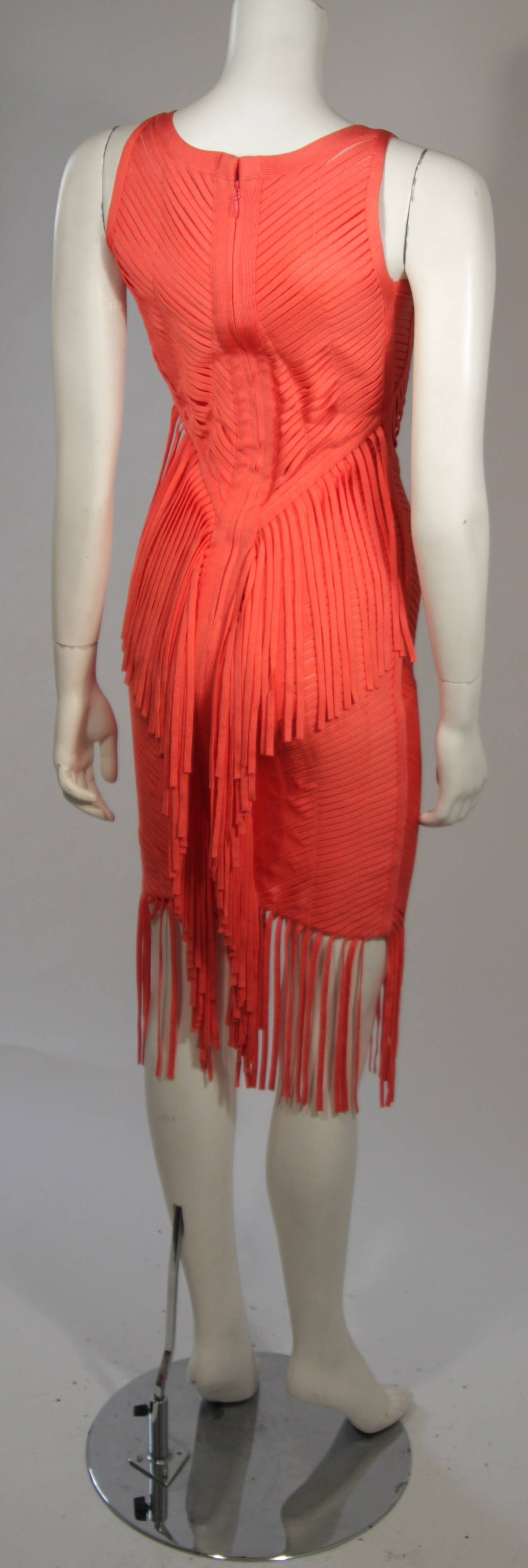 Herve Leger Orange Fringed Bodycon Dress Size XS In Excellent Condition For Sale In Los Angeles, CA