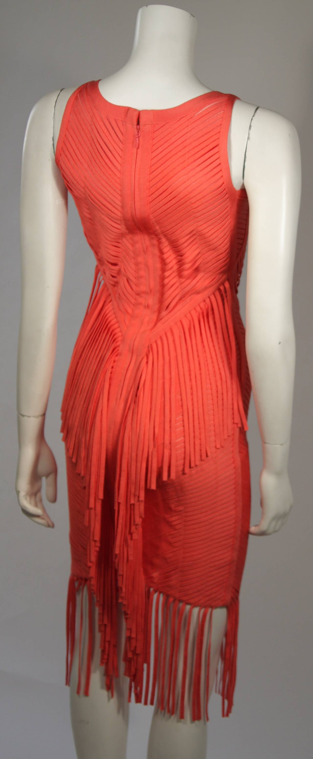 Women's Herve Leger Orange Fringed Bodycon Dress Size XS For Sale