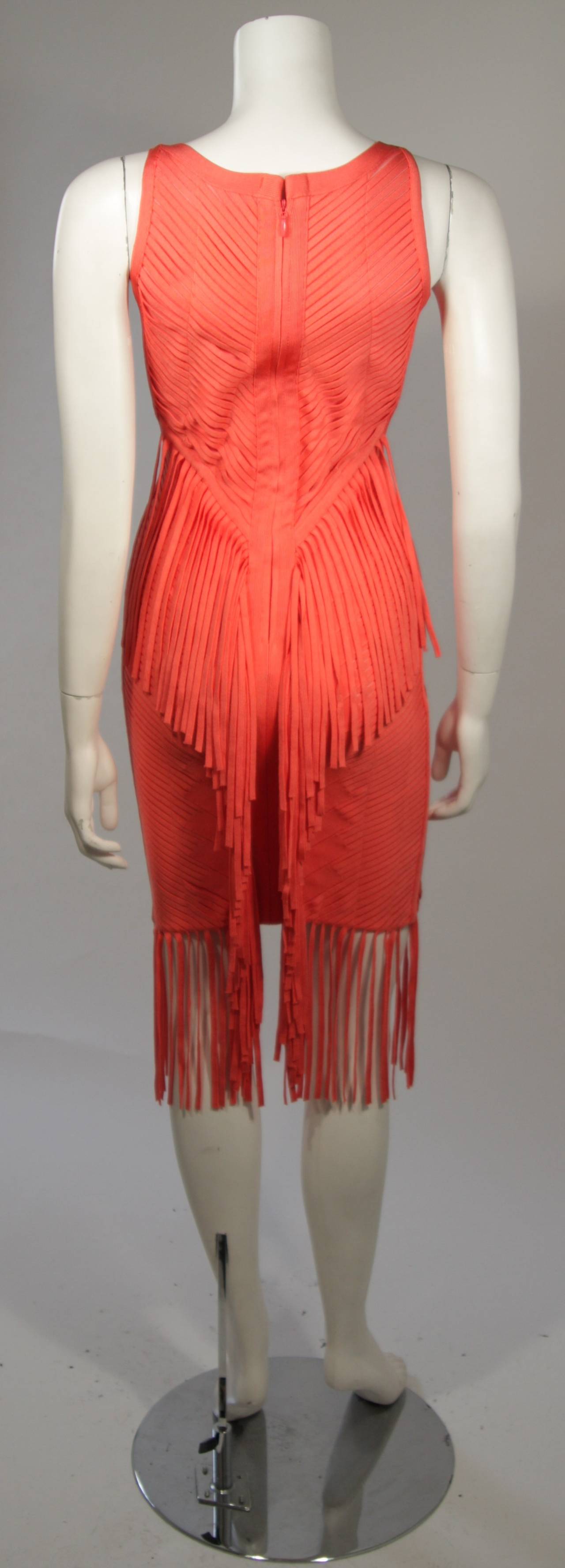 Herve Leger Orange Fringed Bodycon Dress Size XS For Sale 1