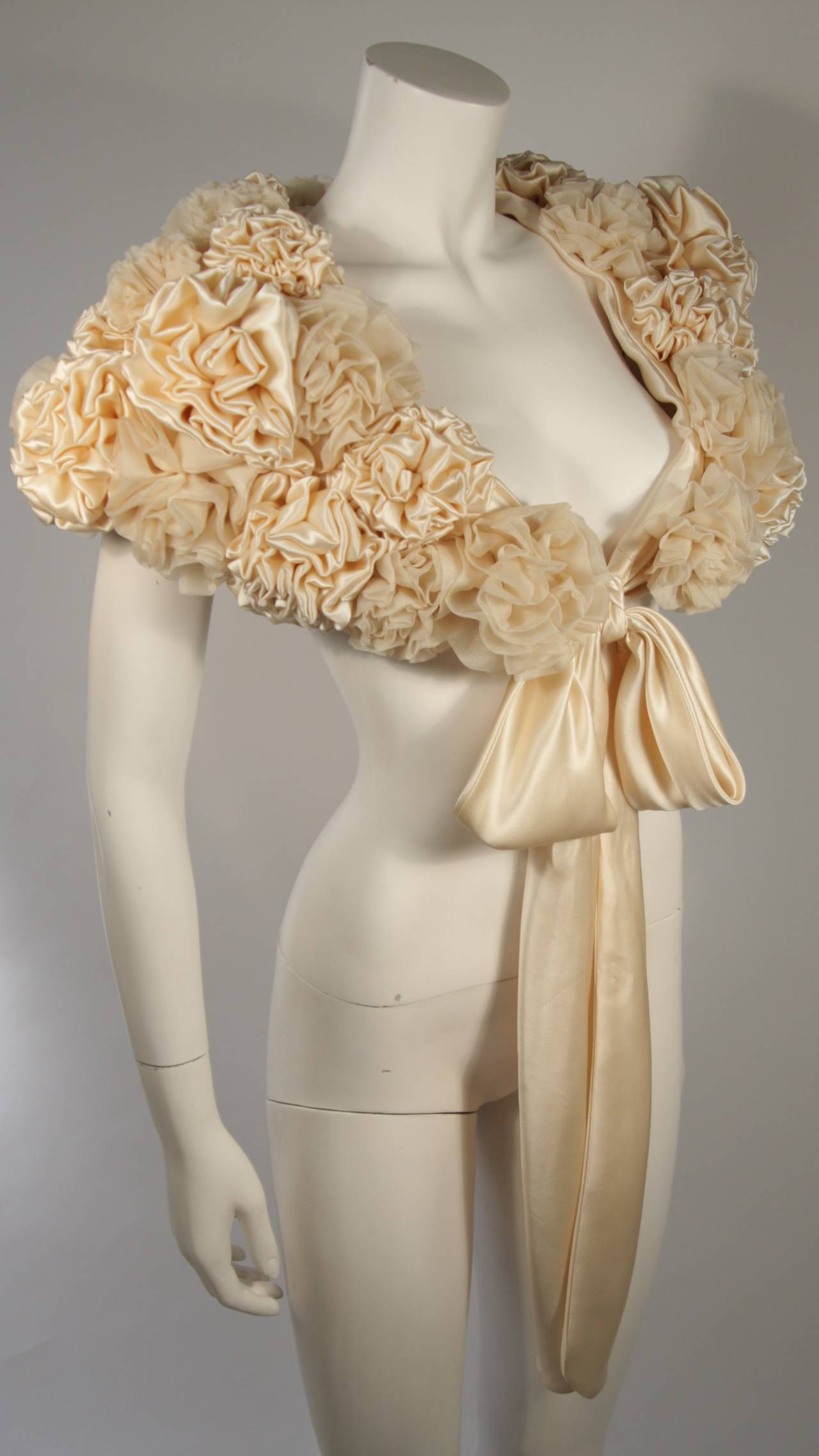 Beige Elizabeth Mason Couture Silk Rose Wrap Made to Order For Sale
