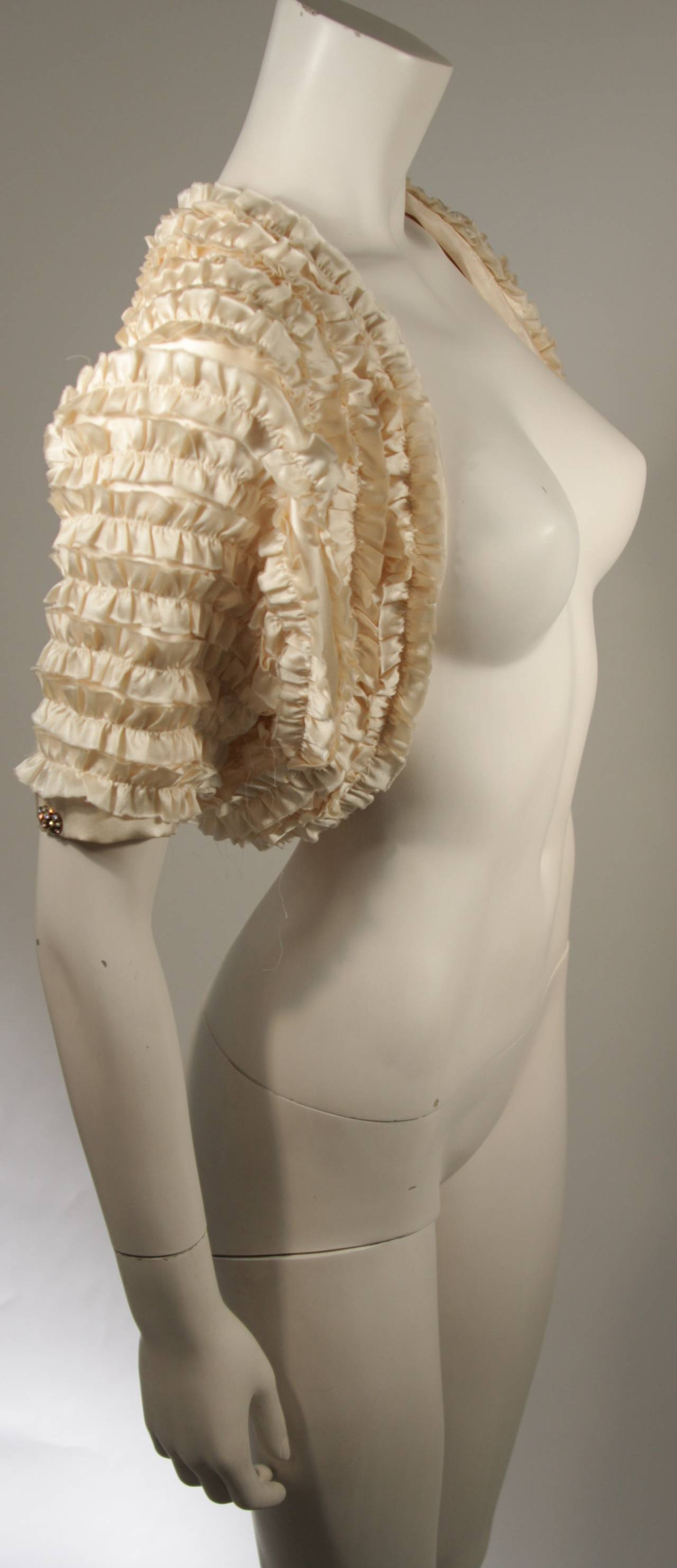 Beige Elizabeth Mason Couture Silk Ruffle Bolero Made to Order For Sale