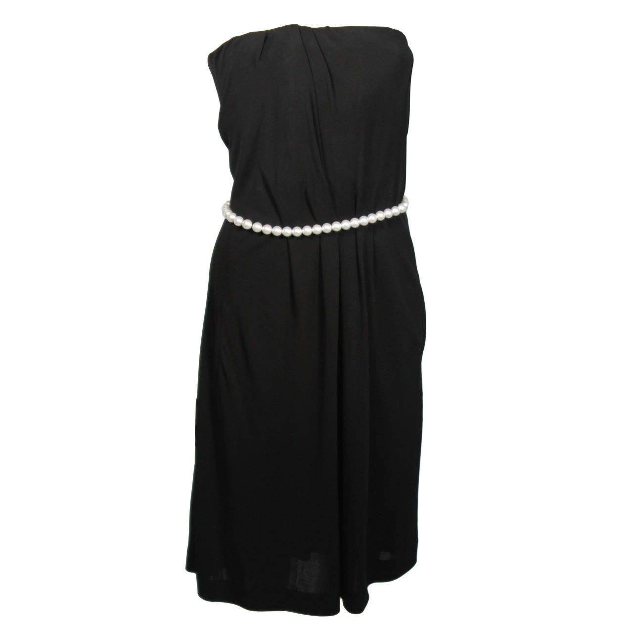 Chanel 2009 Black Jersey Cocktail Dress with Attached Pearl self Belt Size  38 at 1stDibs
