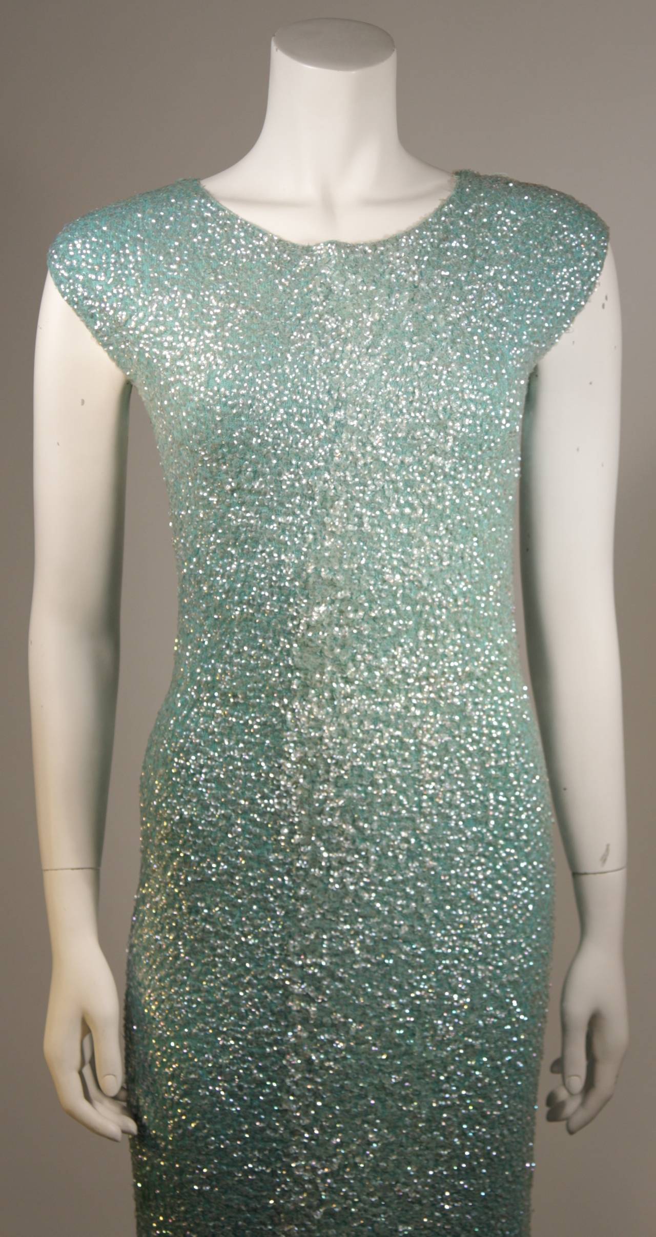 Aqua Sequin Knit Stretch Maxi Dress In Excellent Condition In Los Angeles, CA