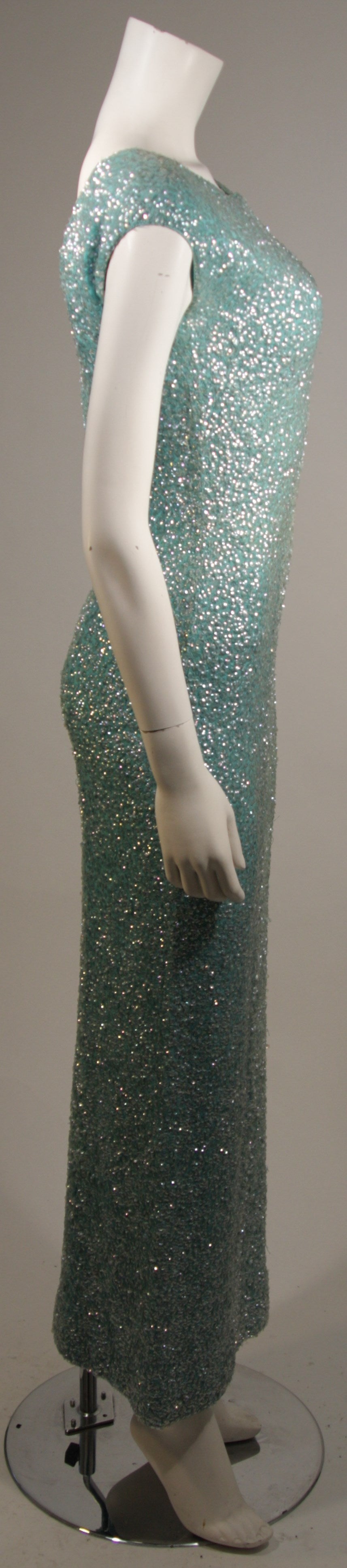 Aqua Sequin Knit Stretch Maxi Dress 2