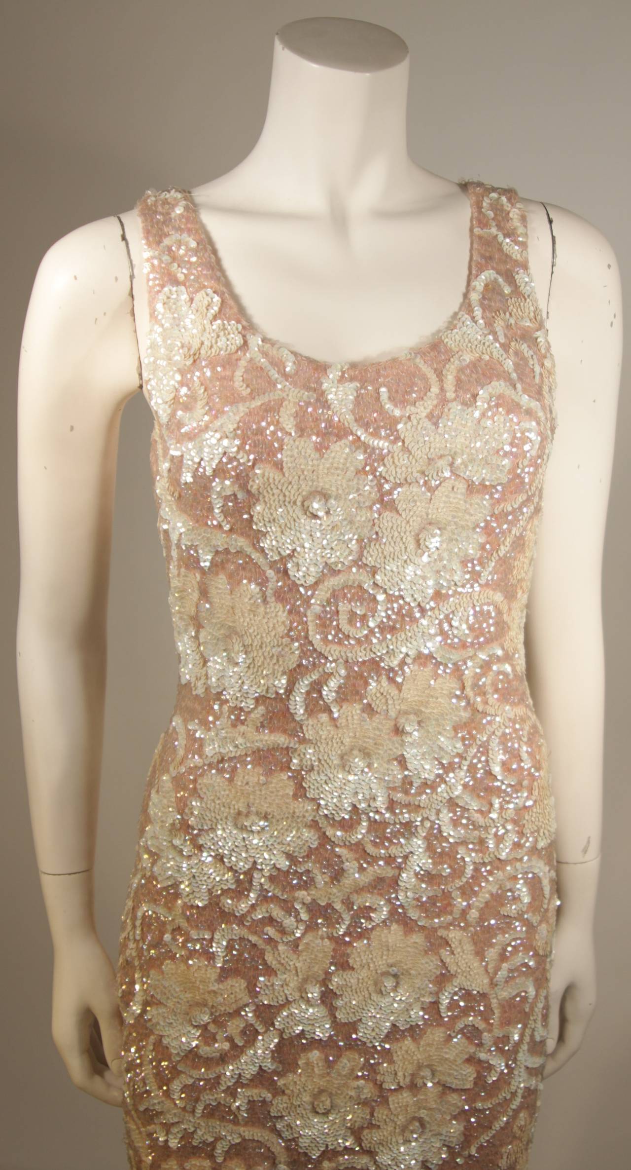 Brown Pink Floral Sequin Stretch Knit Cocktail Dress For Sale