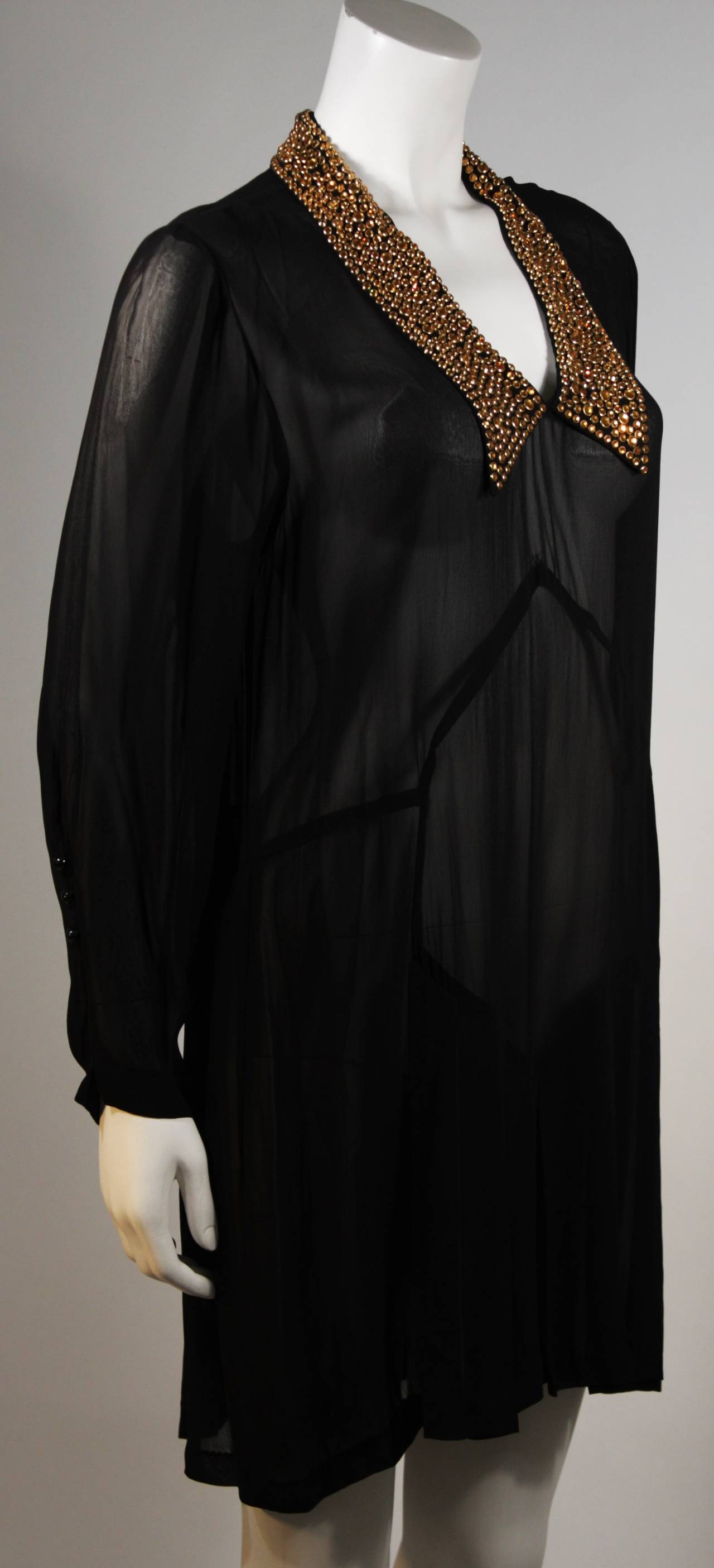 Women's Michael Morrison Sheer Black Shirt Dress with Heavily Embellished Collar