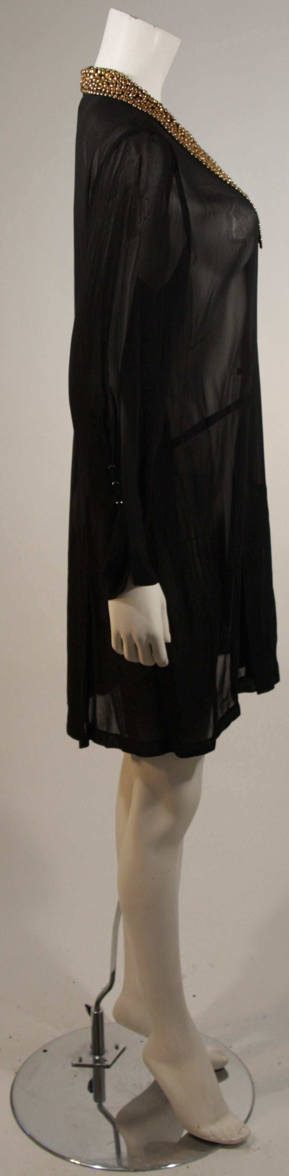 Michael Morrison Sheer Black Shirt Dress with Heavily Embellished Collar 1