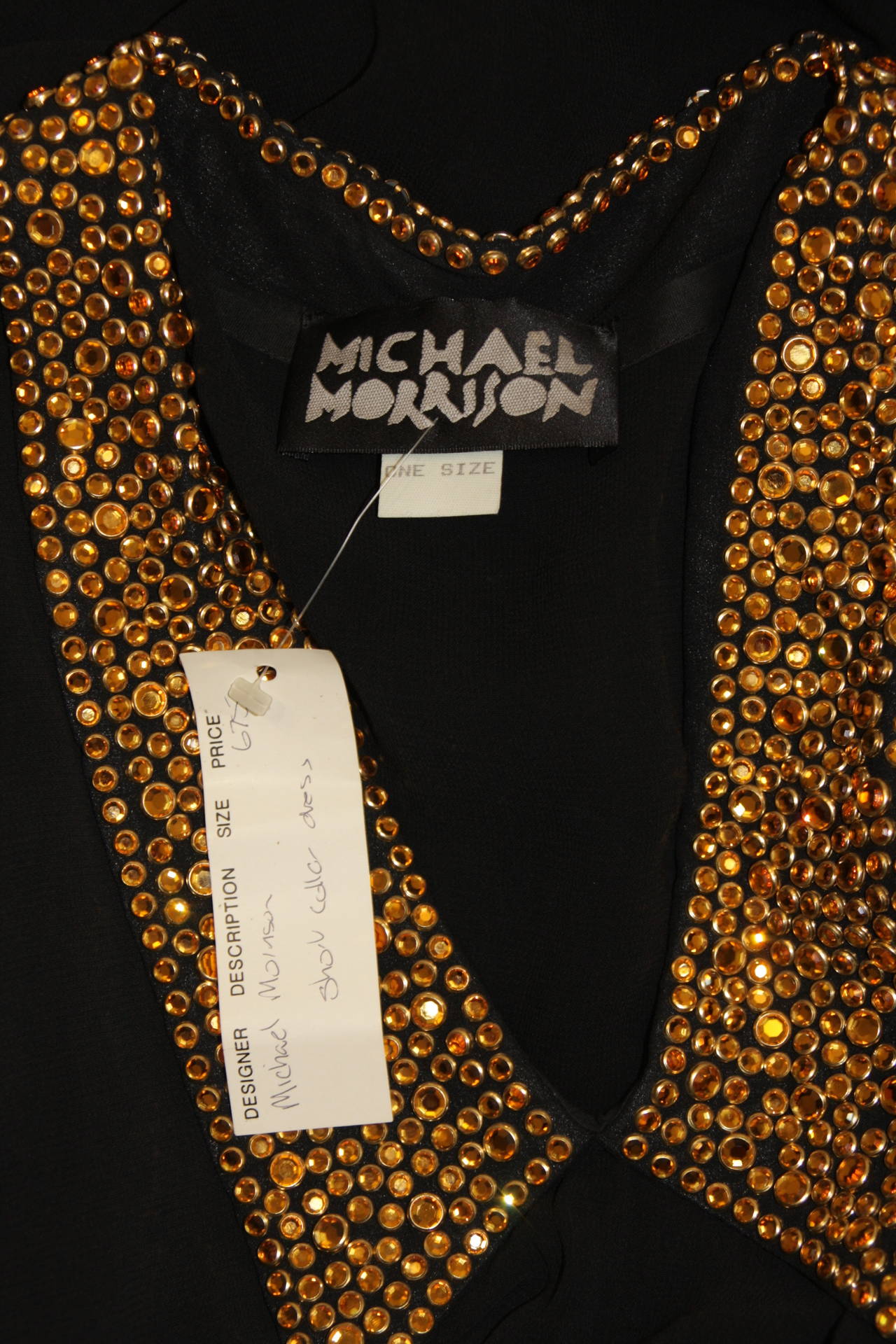 Michael Morrison Sheer Black Shirt Dress with Heavily Embellished Collar 4
