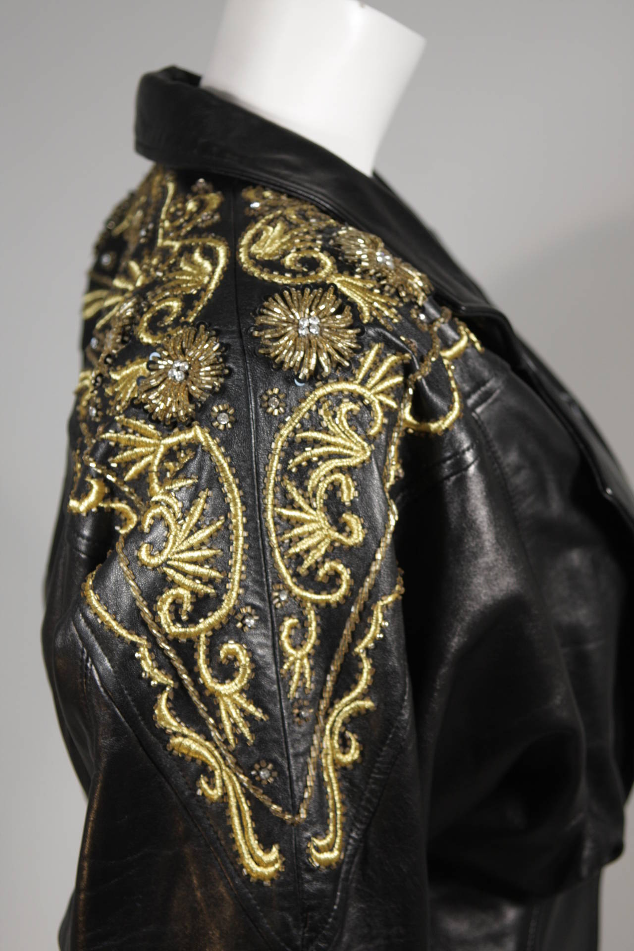 Erez Black Embellished Leather Jacket Size S In Excellent Condition In Los Angeles, CA