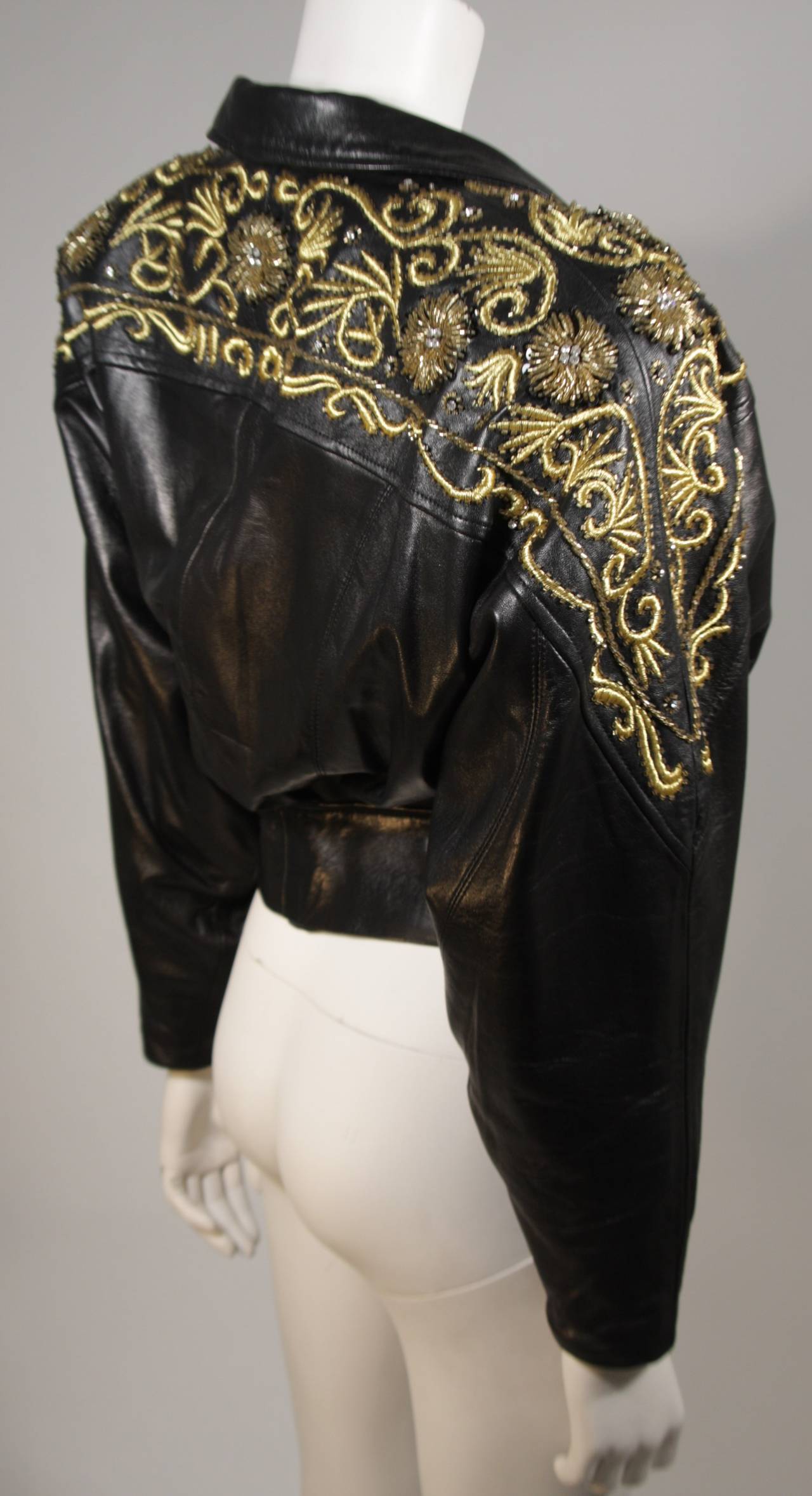 Erez Black Embellished Leather Jacket Size S 1