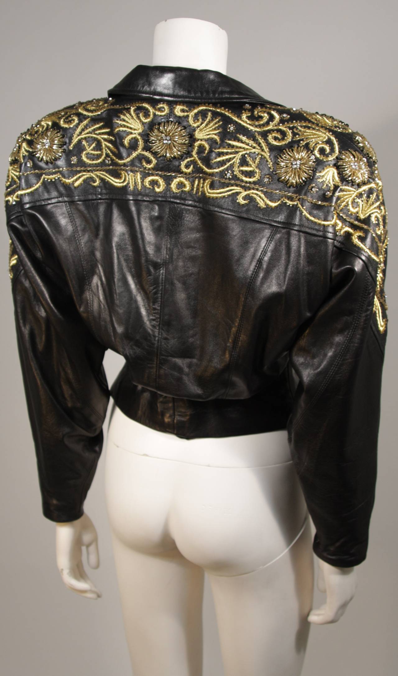 Erez Black Embellished Leather Jacket Size S 2