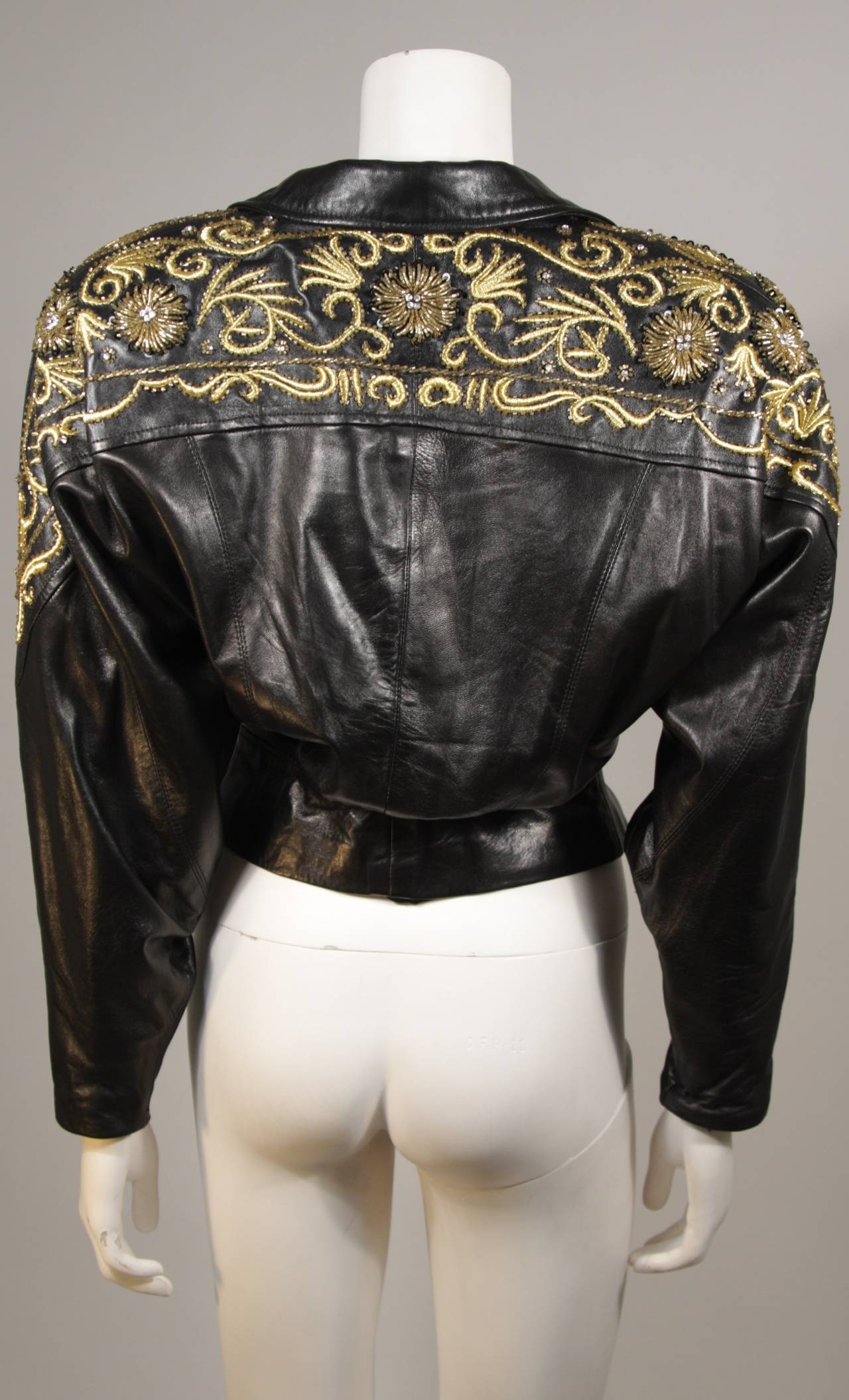 Erez Black Embellished Leather Jacket Size S 3