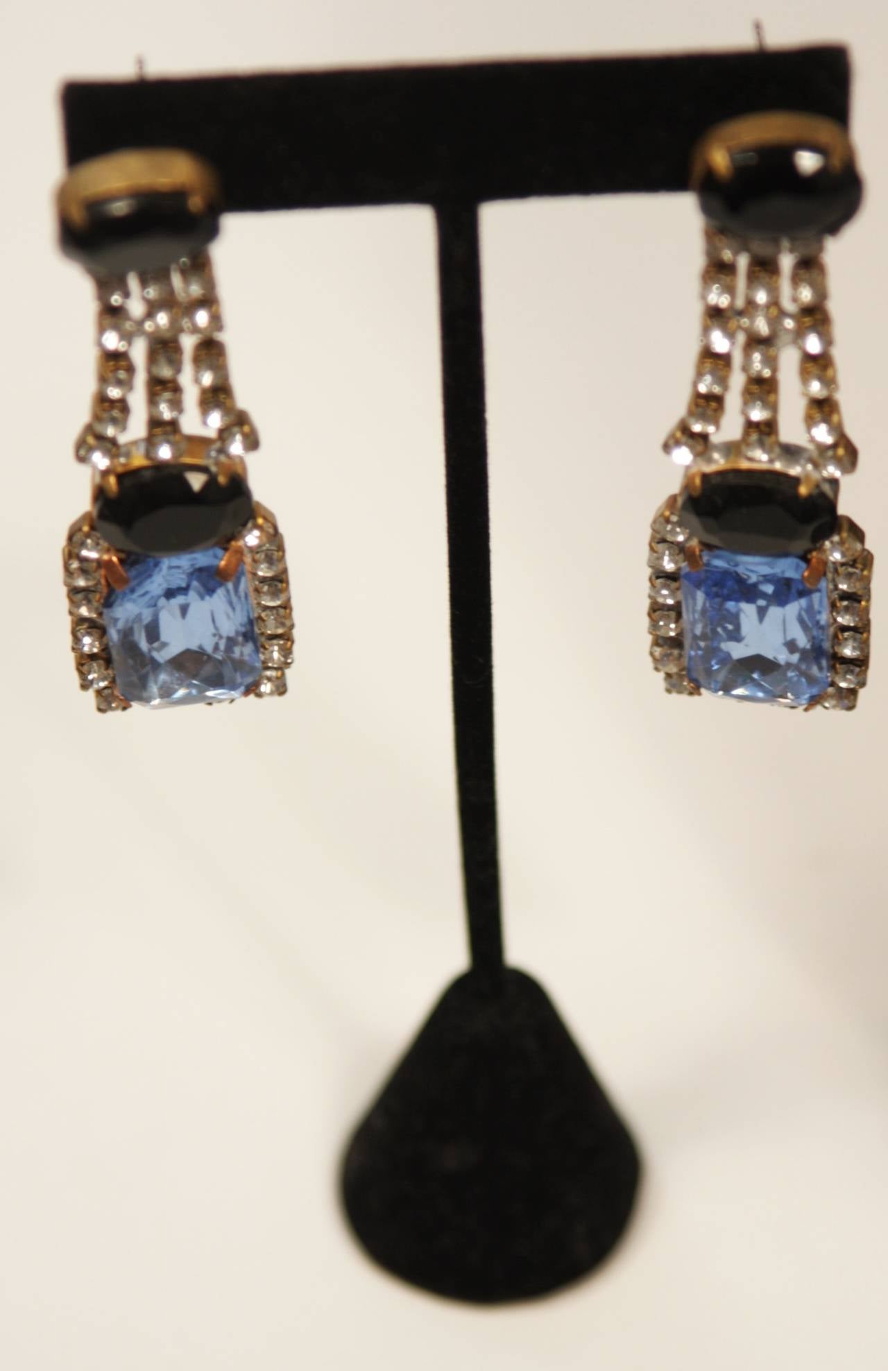 Bijoux M.G. Czech Rhinestone Sapphire Bib Necklace and Earring set 1