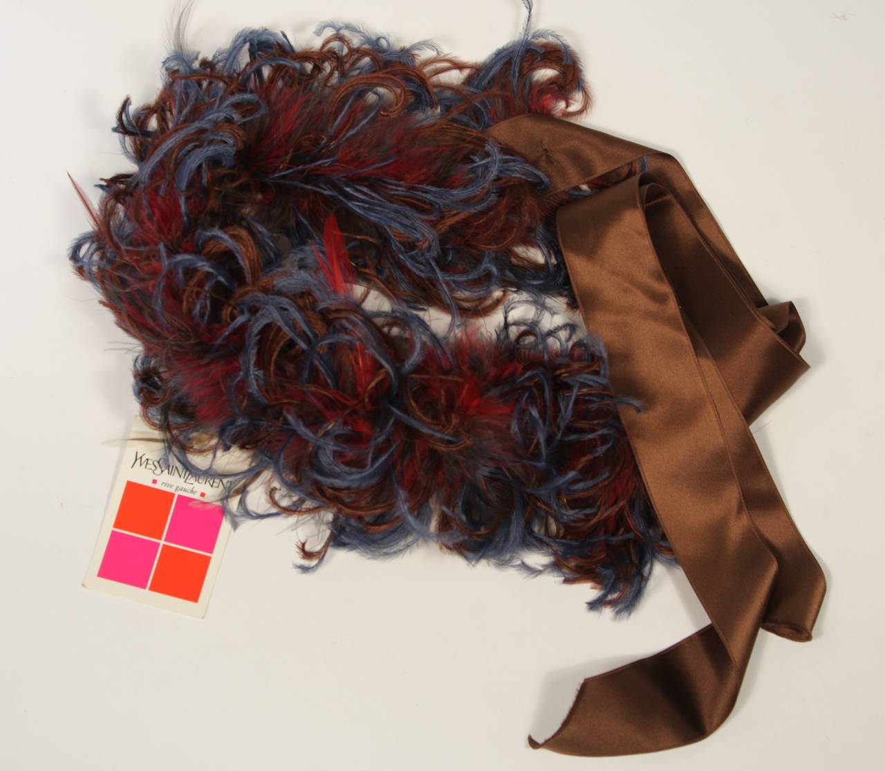 YSL Rive Gauche 1980s Multi-Color Ostrich Feather Ribbon Scarf or Belt sz 38 1