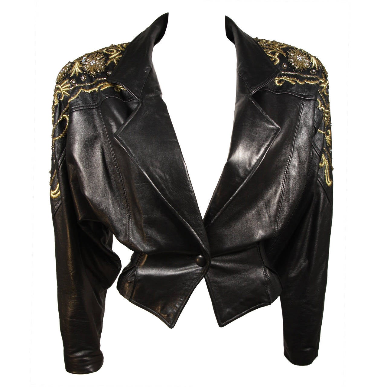 Erez Black Embellished Leather Jacket Size S
