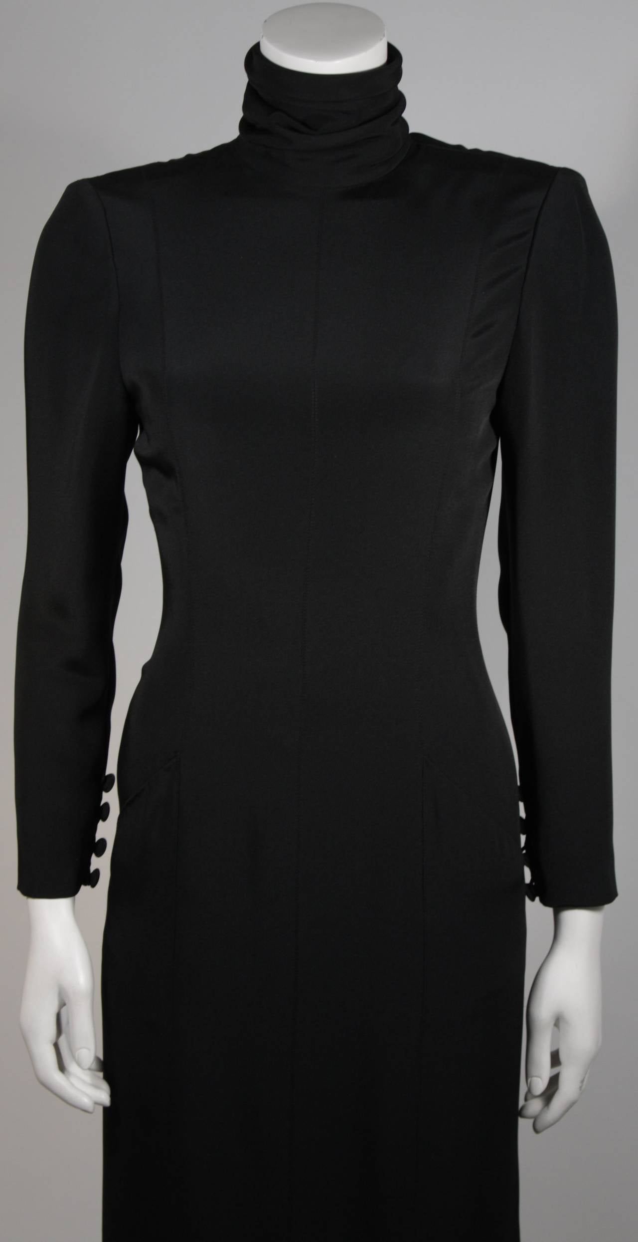 Chanel Haute Couture Black Silk Military Inspired Long Sleeve Gown Size 2-4 In Excellent Condition In Los Angeles, CA