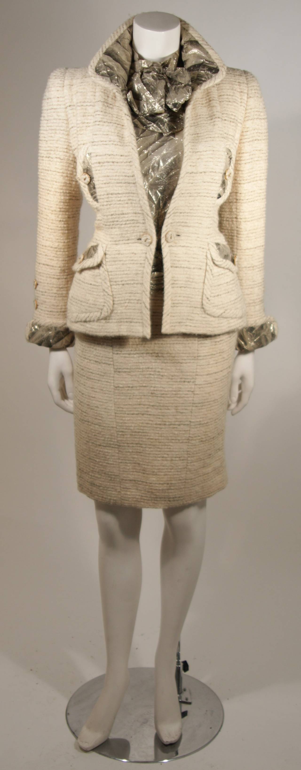 1980's Chanel Haute Couture Skirt Suit Ensemble with Metallic Accents