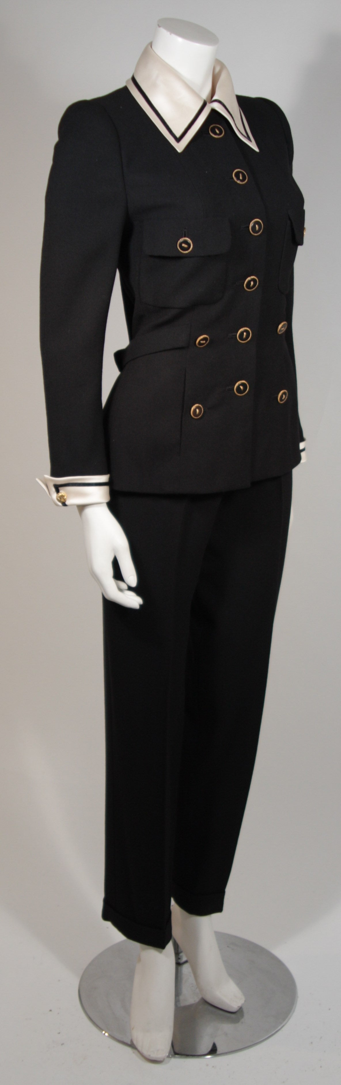 Women's Chanel Haute Couture Black Wool Sailor Inspired Suit Size 2-4 EU 34-36
