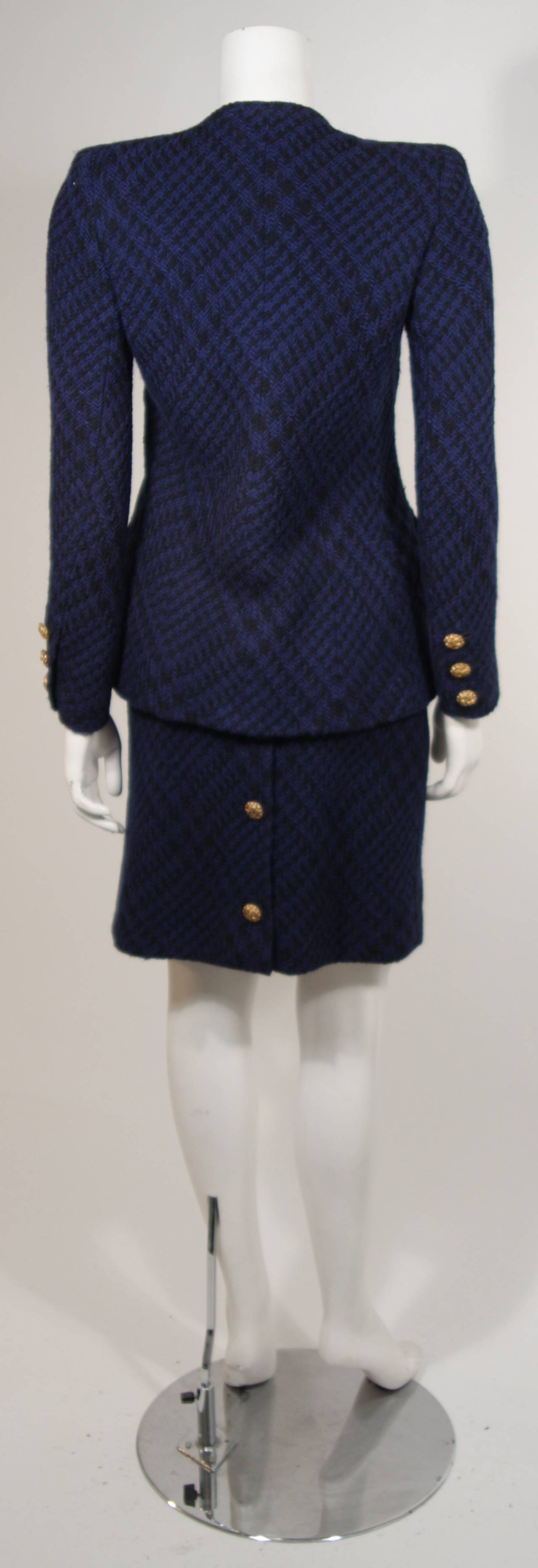 1980's Chanel Haute Couture Blue and Black Tweed Skirt Suit Size 4 2