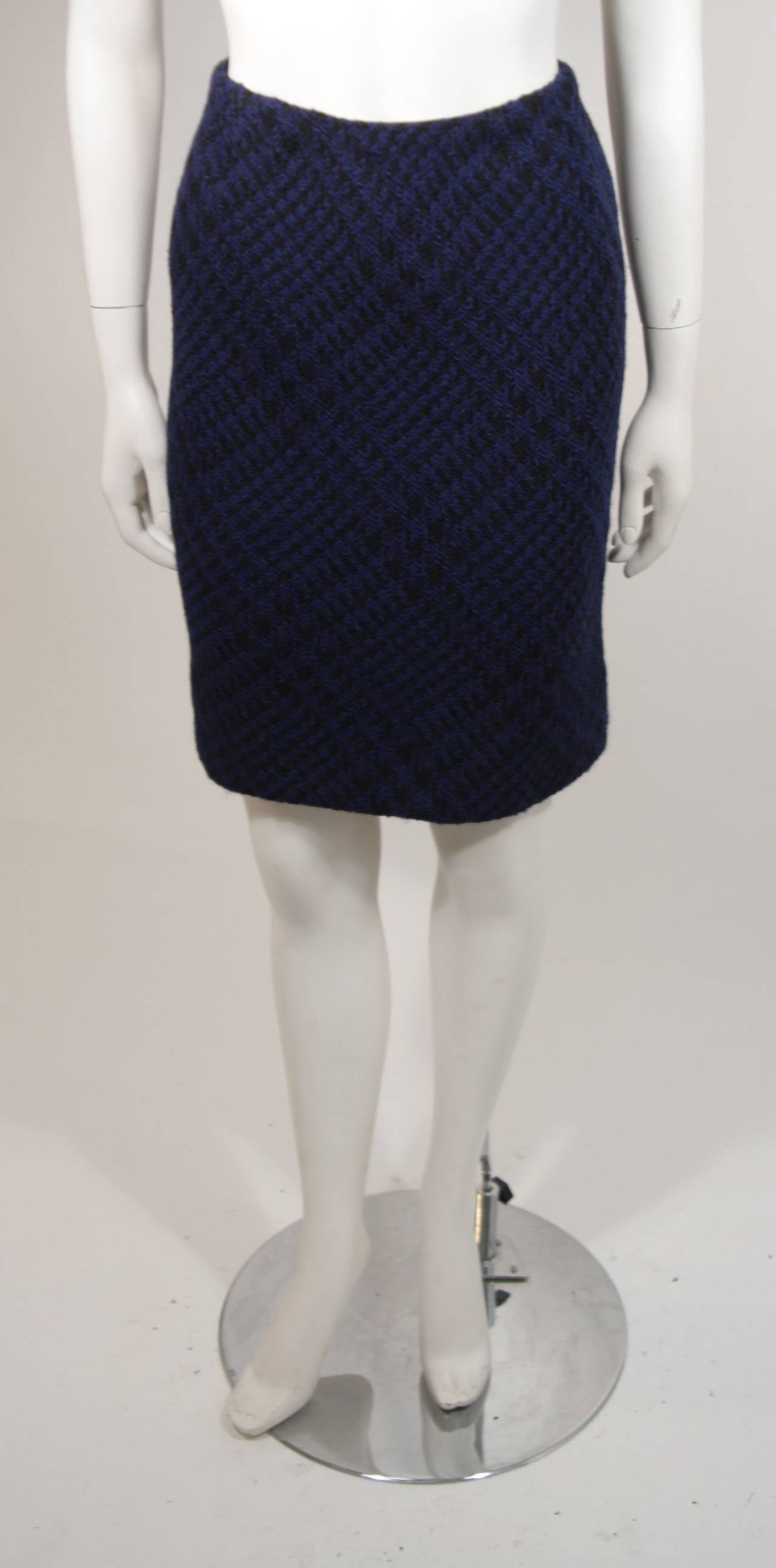 1980's Chanel Haute Couture Blue and Black Tweed Skirt Suit Size 4 4