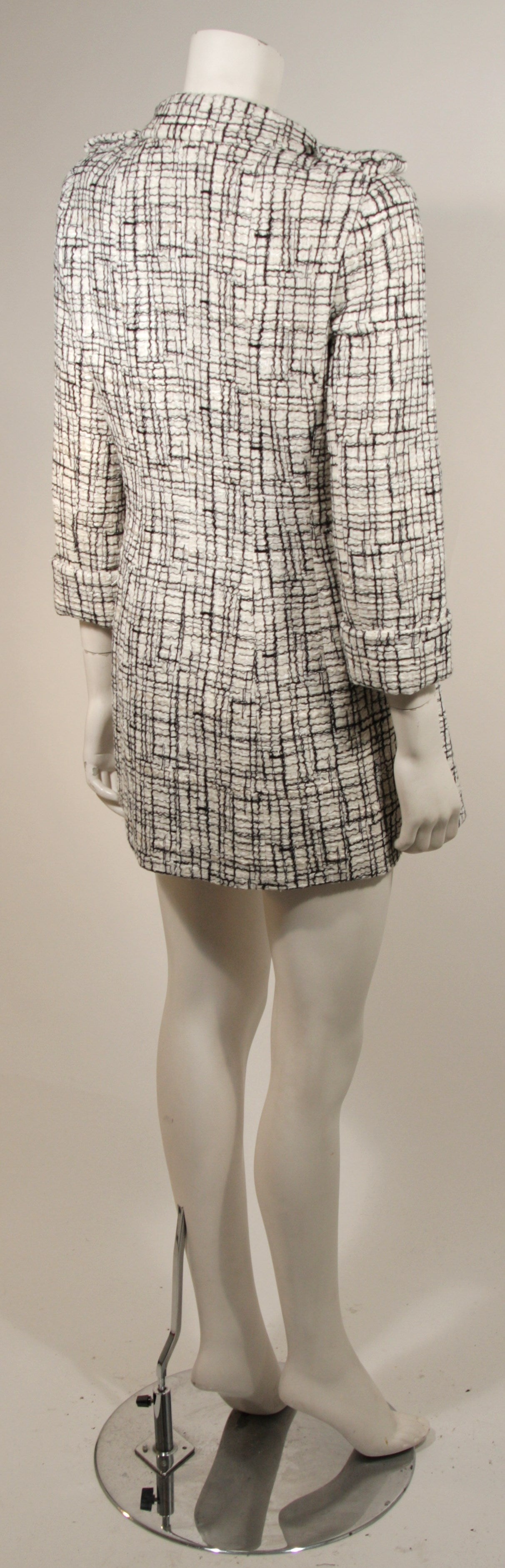 Chanel 2006 Cruise Collection White and Black Tweed Military Style Coat Size 40 2