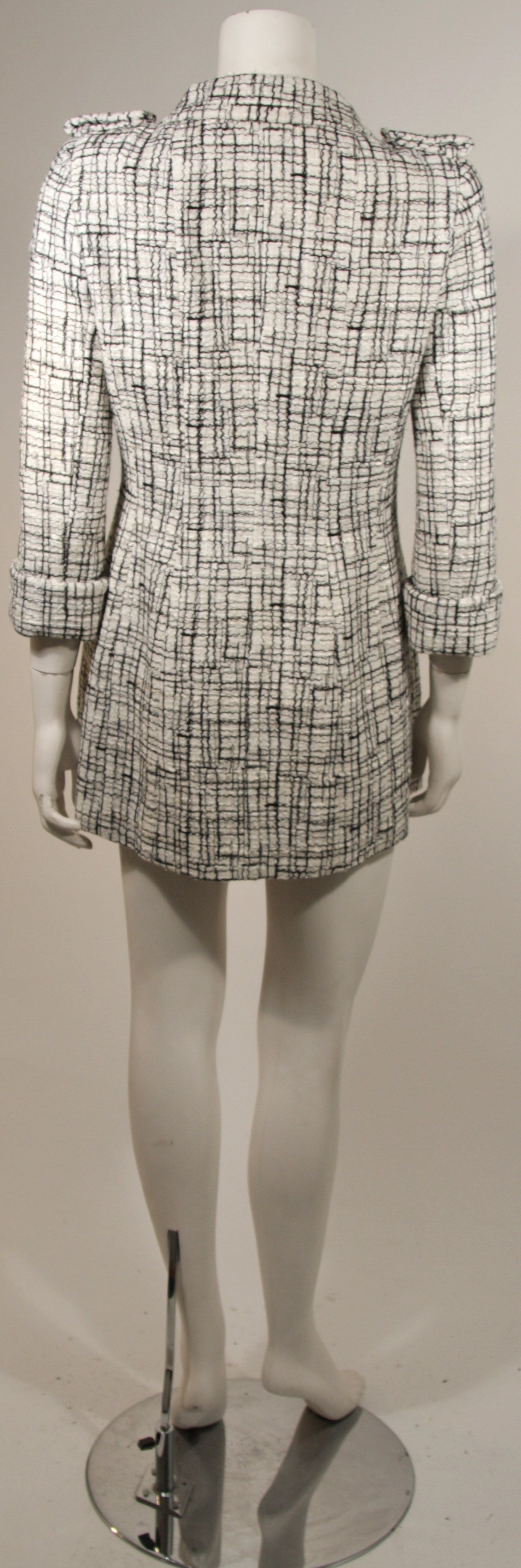 Chanel 2006 Cruise Collection White and Black Tweed Military Style Coat Size 40 3