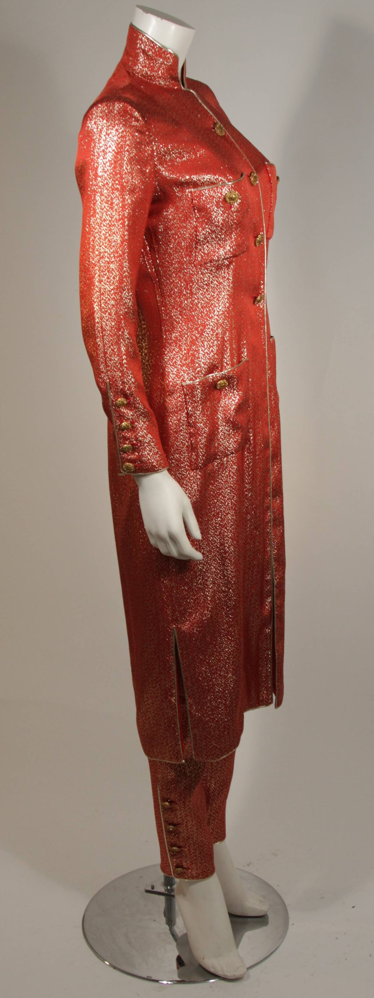 Chanel Haute Couture Orange and Gold Silk Lamé Nehru Set Size 36 In Excellent Condition In Los Angeles, CA
