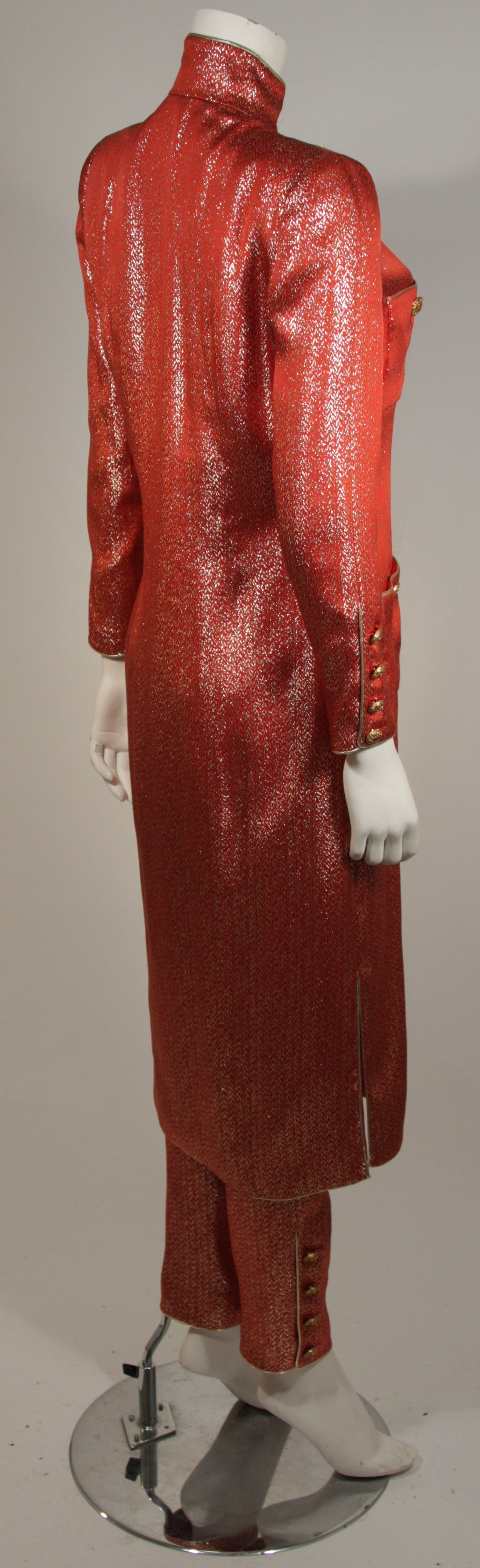 Women's Chanel Haute Couture Orange and Gold Silk Lamé Nehru Set Size 36