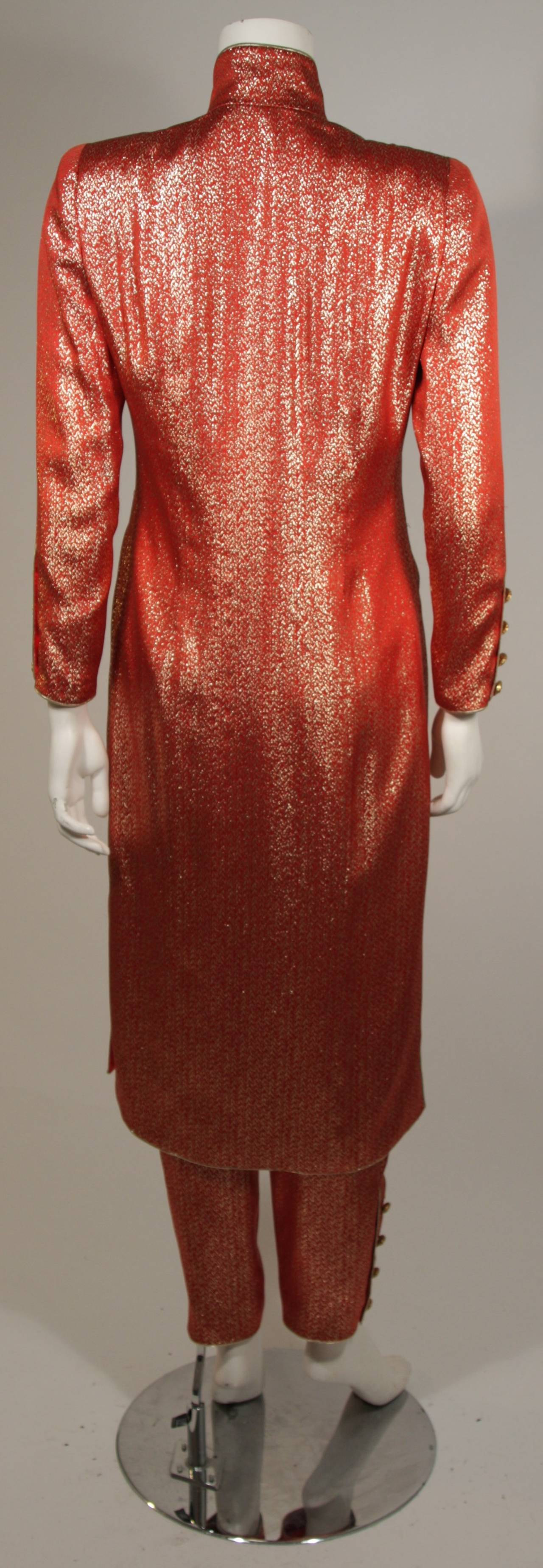 Chanel Haute Couture Orange and Gold Silk Lamé Nehru Set Size 36 1