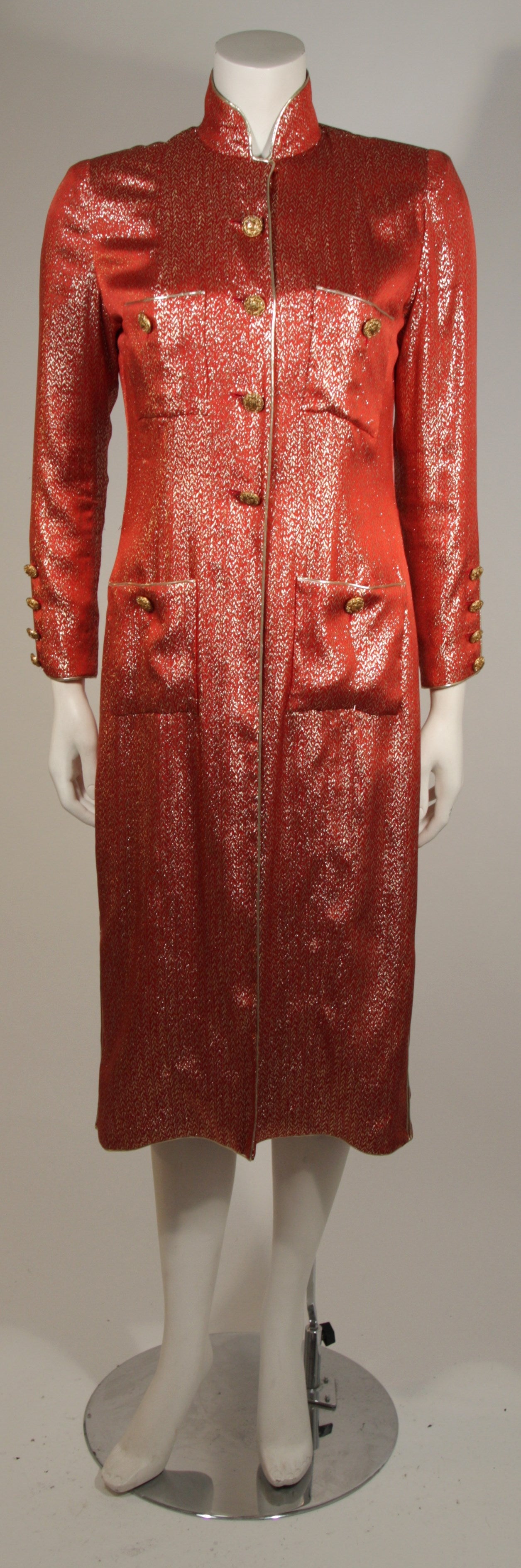 Chanel Haute Couture Orange and Gold Silk Lamé Nehru Set Size 36 3