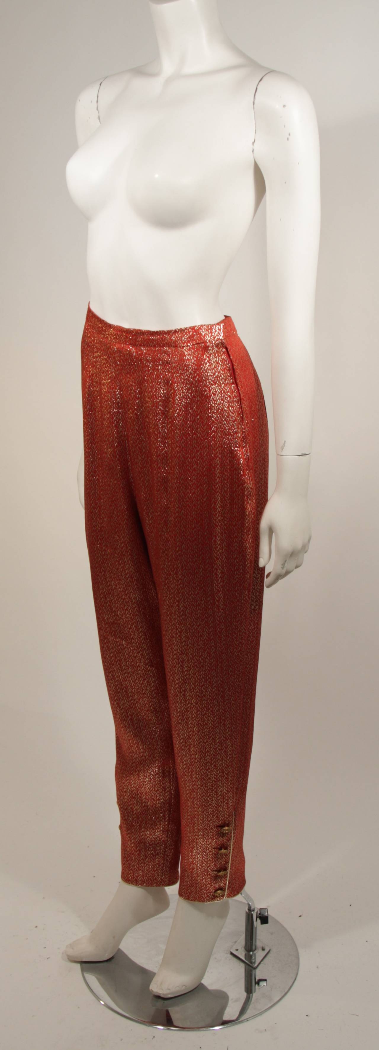 Chanel Haute Couture Orange and Gold Silk Lamé Nehru Set Size 36 4