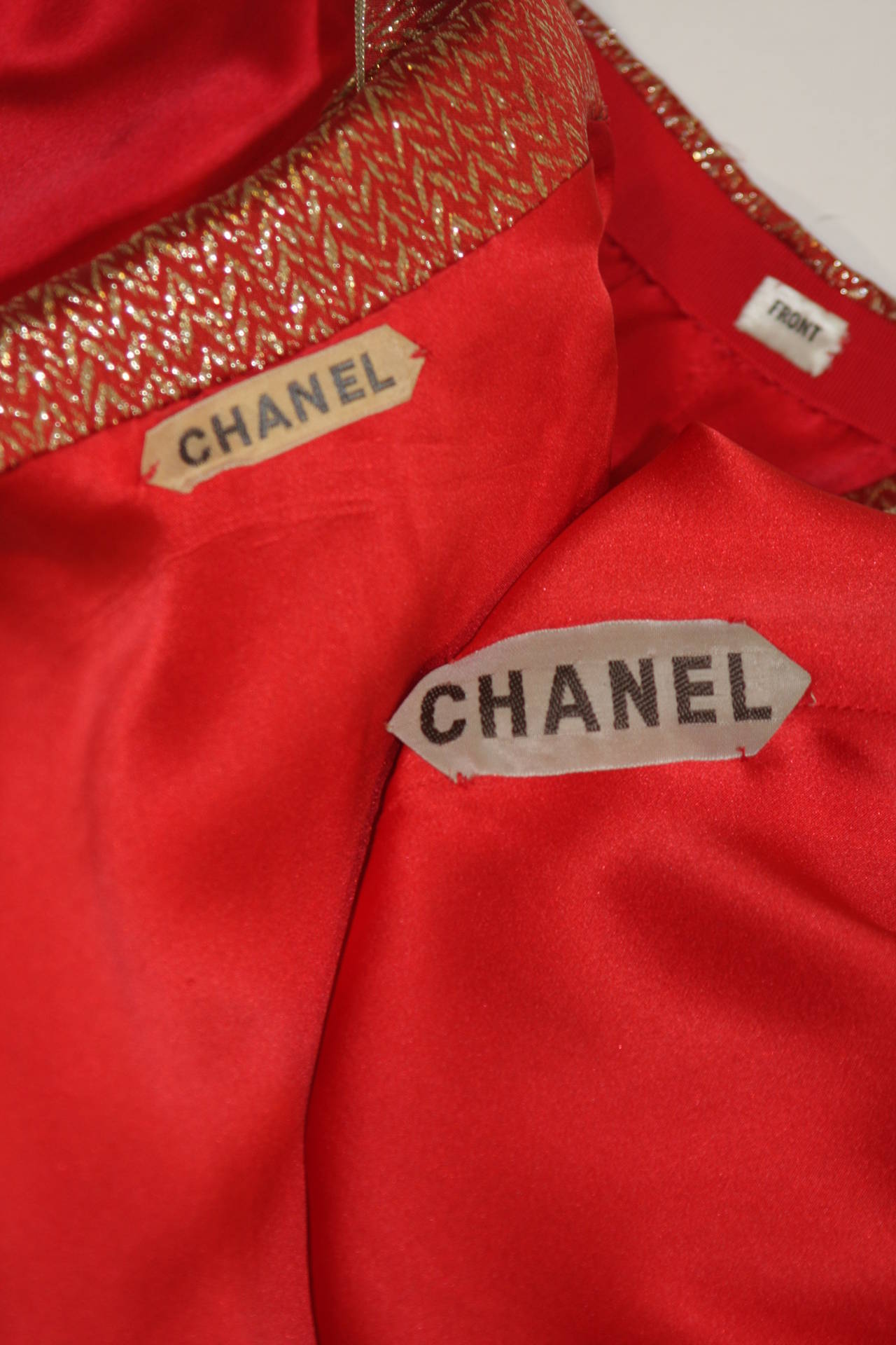 Chanel Haute Couture Orange and Gold Silk Lamé Nehru Set Size 36 5
