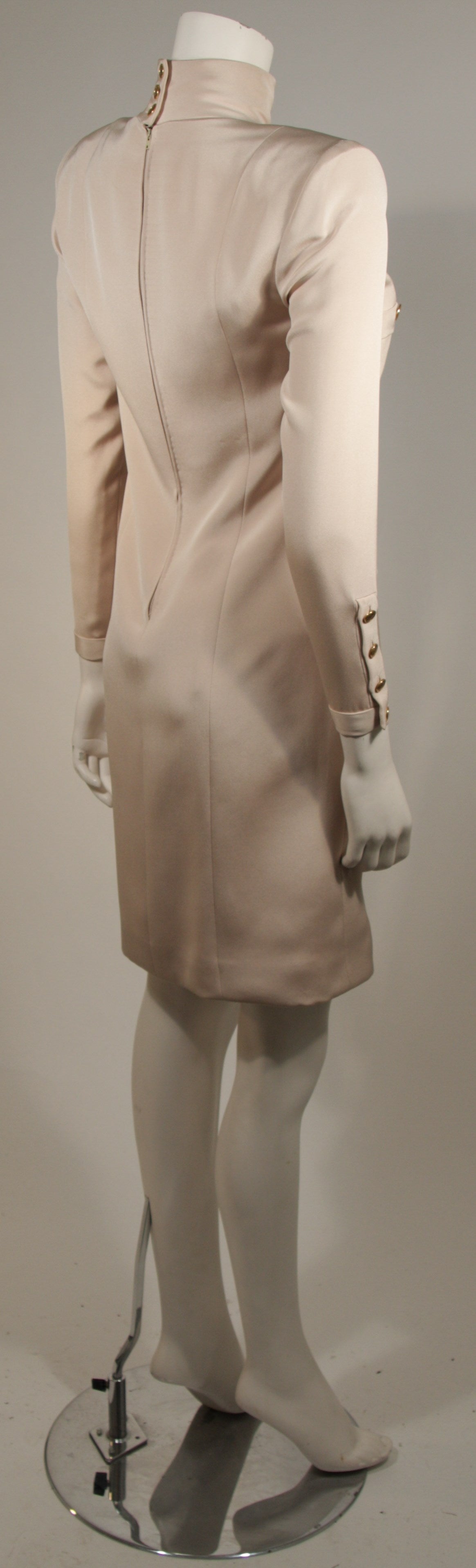 1980's Chanel Haute Couture Champagne Silk Military Inspired Dress Size 2-4 3