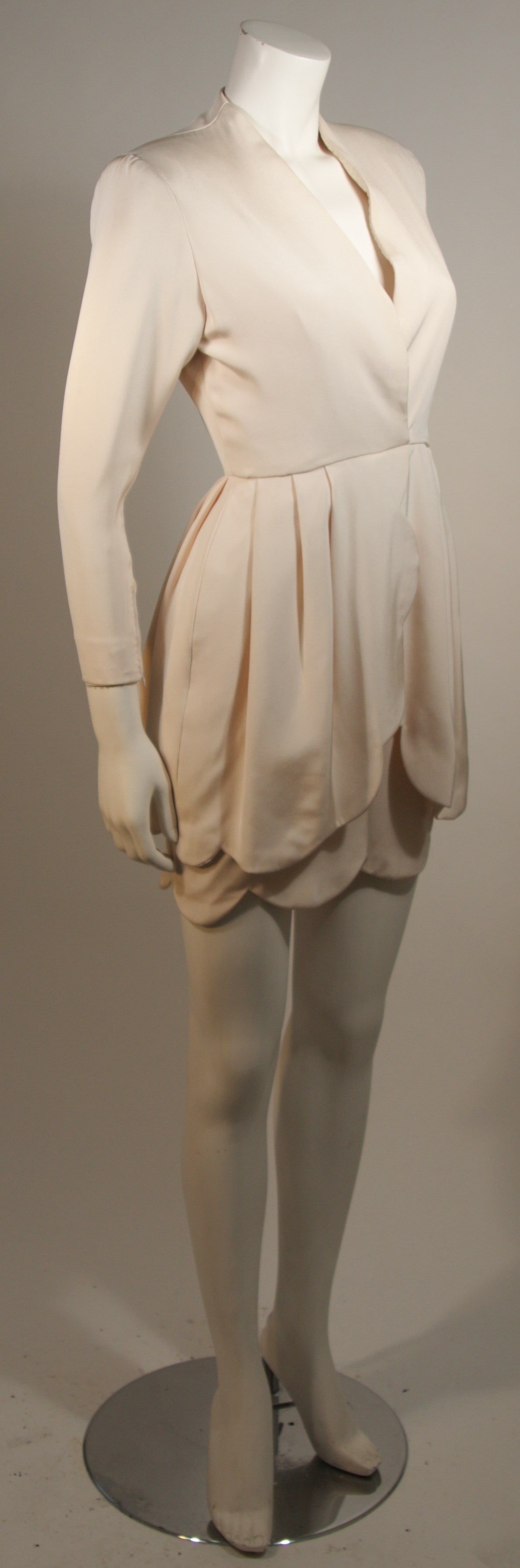 Beige Attributed to Valentino Scallop Edge Cocktail Dress Size Small For Sale