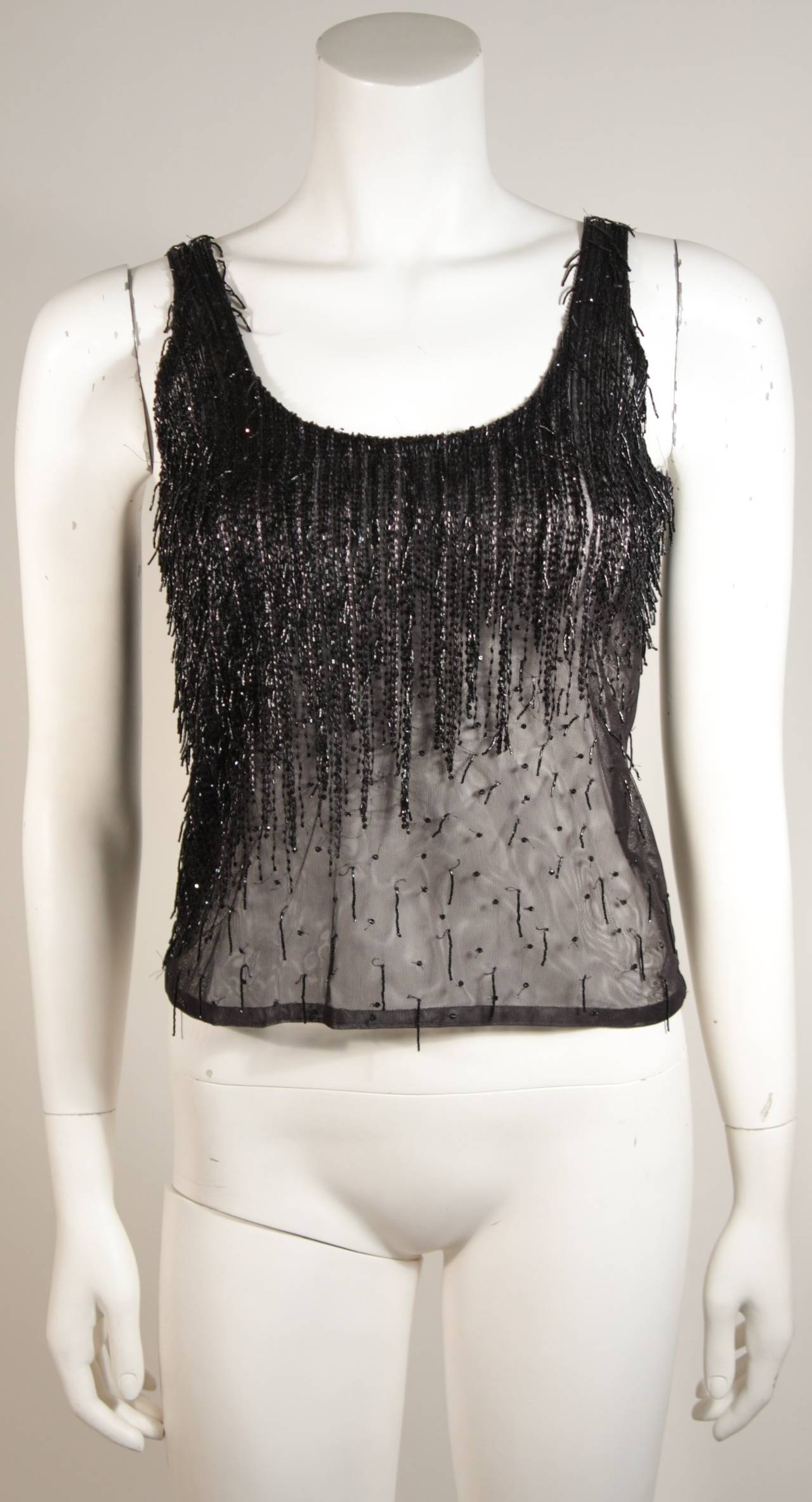 Versace Atelier Beaded Black Mesh Evening Top Size Small For Sale at ...
