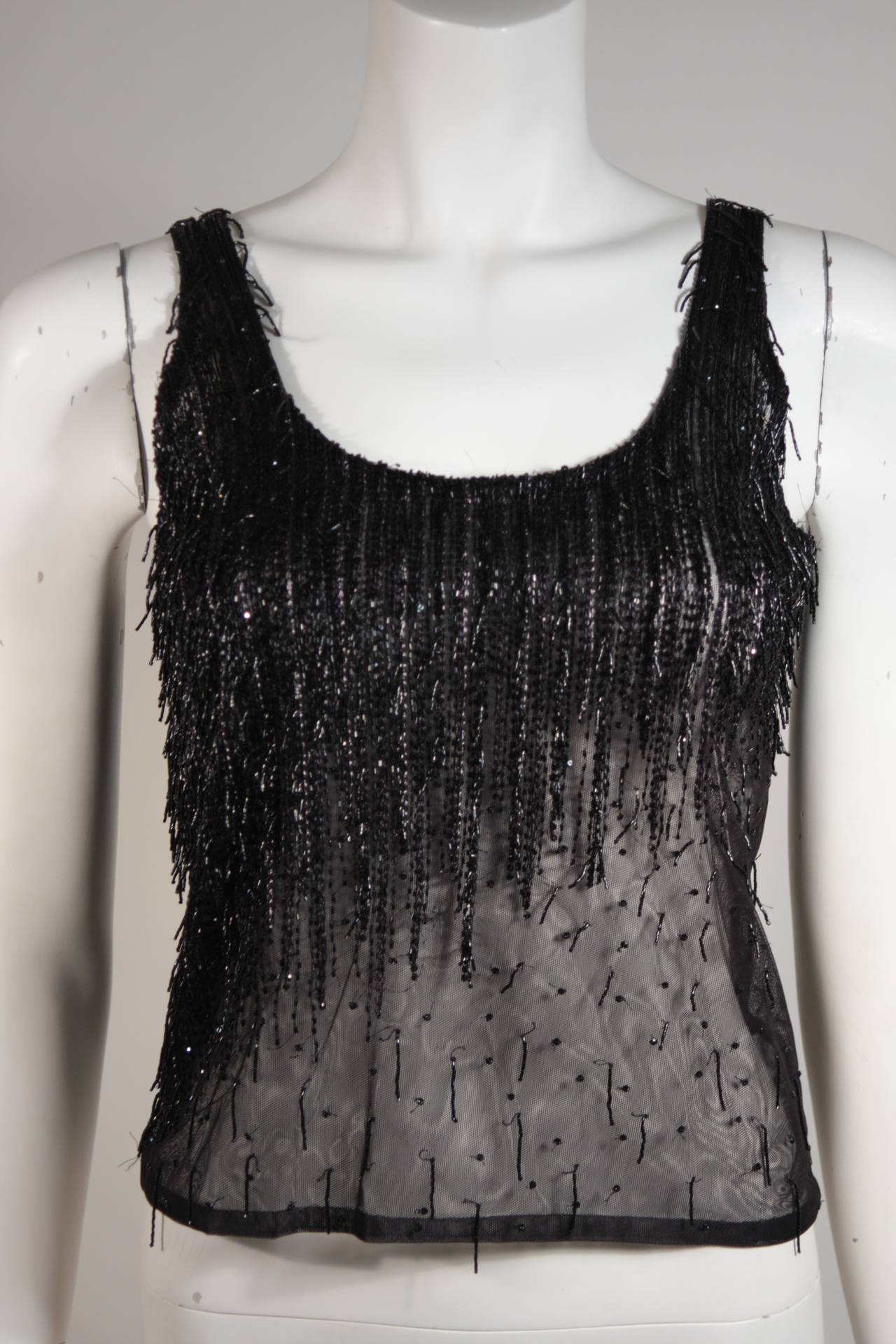 Versace Atelier Beaded Black Mesh Evening Top Size Small In Excellent Condition For Sale In Los Angeles, CA