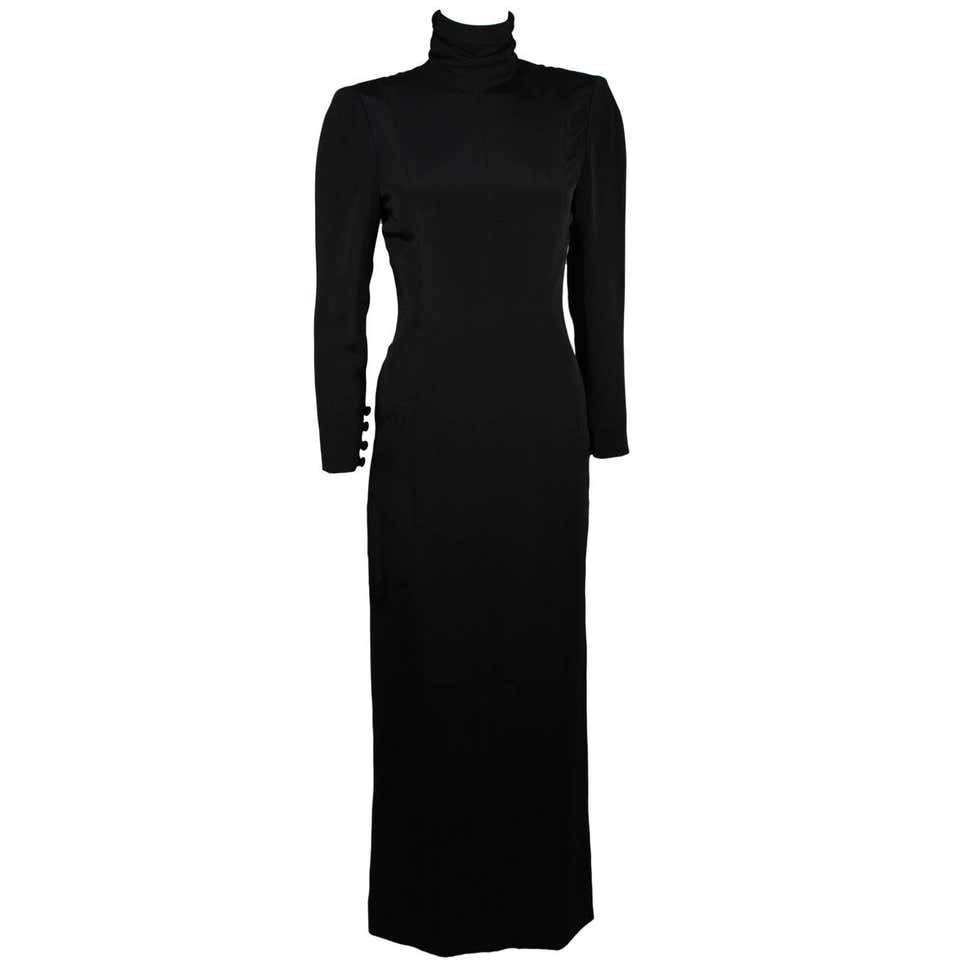Chanel Haute Couture Black Silk Military Inspired Long Sleeve Gown Size ...