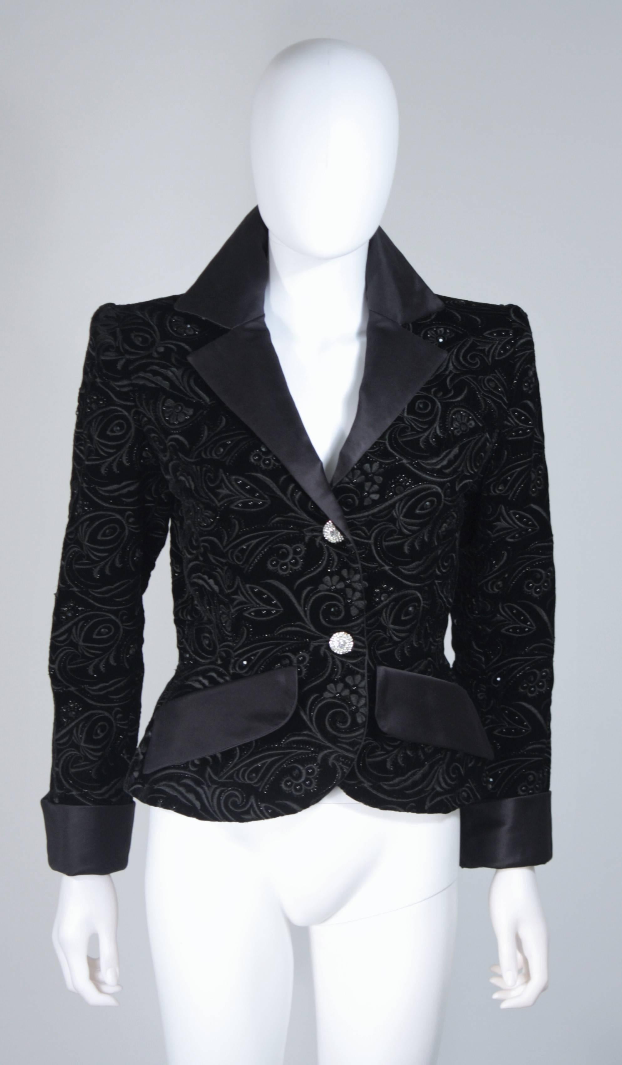 GIVENCHY COUTURE 1980s Black Velvet Floral Embroidered Embellished Suit Size 4-6 3