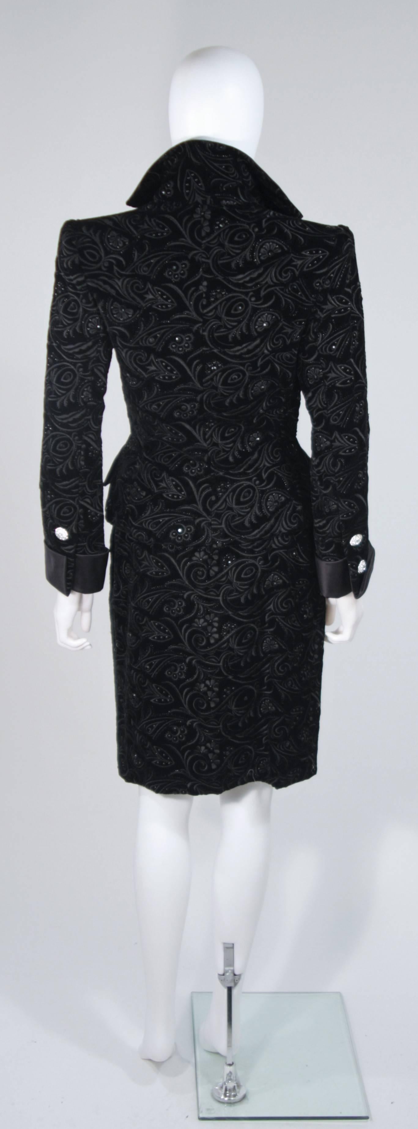 GIVENCHY COUTURE 1980s Black Velvet Floral Embroidered Embellished Suit Size 4-6 2