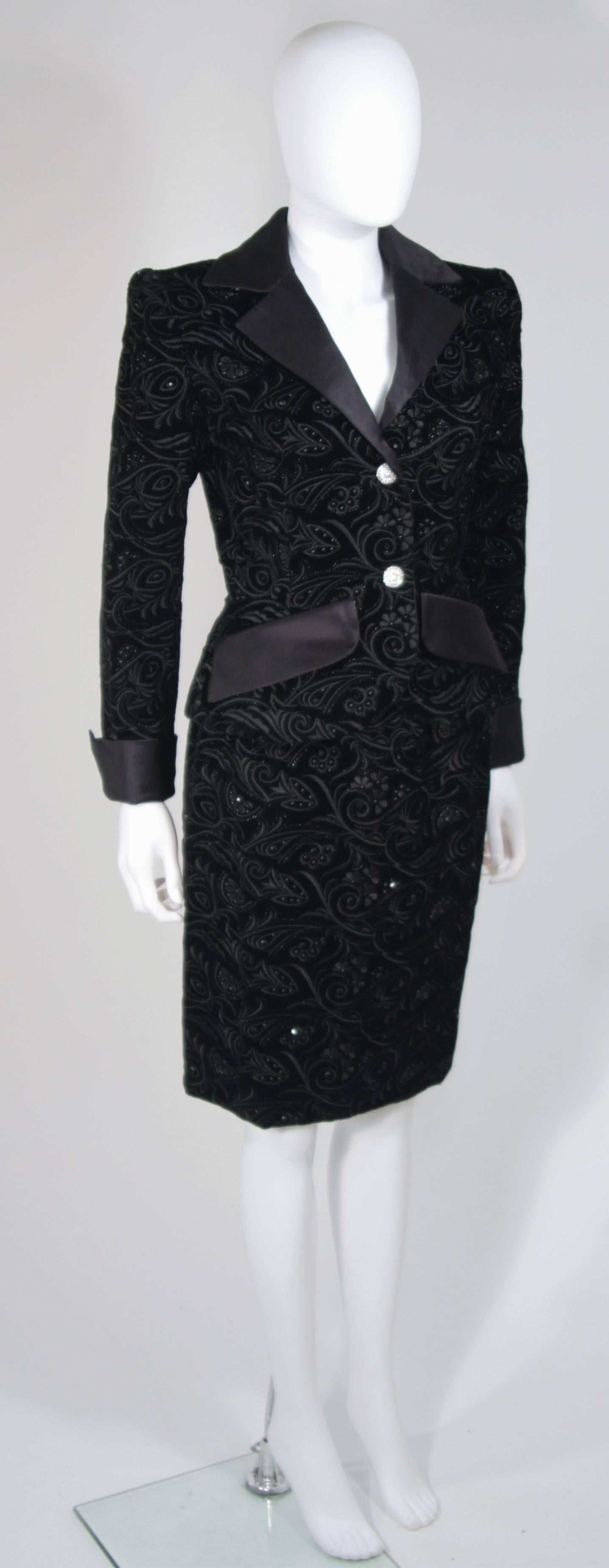 Women's GIVENCHY COUTURE 1980s Black Velvet Floral Embroidered Embellished Suit Size 4-6