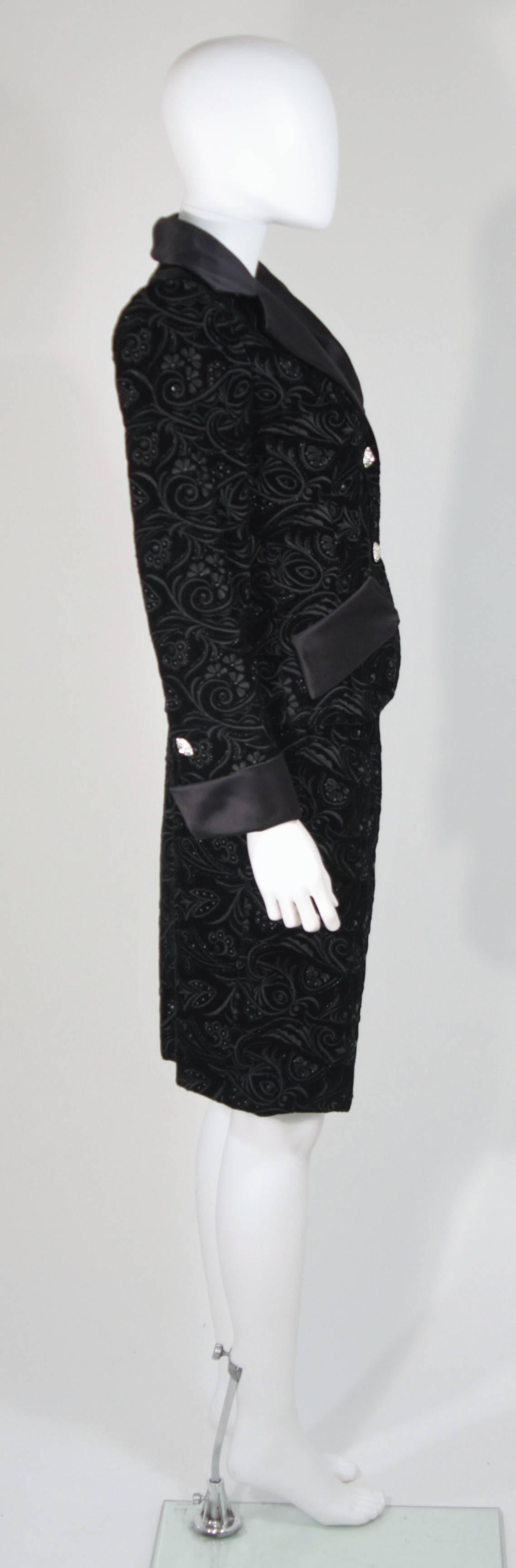 GIVENCHY COUTURE 1980s Black Velvet Floral Embroidered Embellished Suit Size 4-6 1