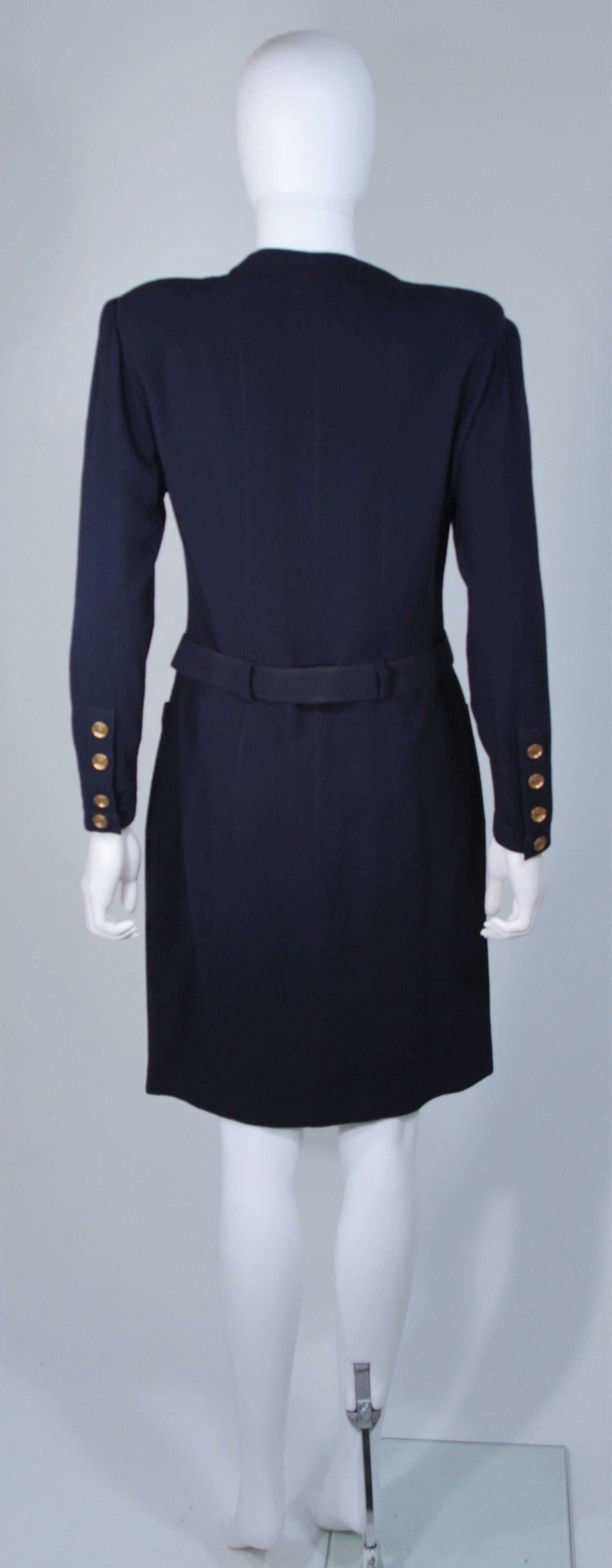 CHANEL Attributed Navy Drape Dress with Belt & Gold Textured Logo Buttons Size 6 4