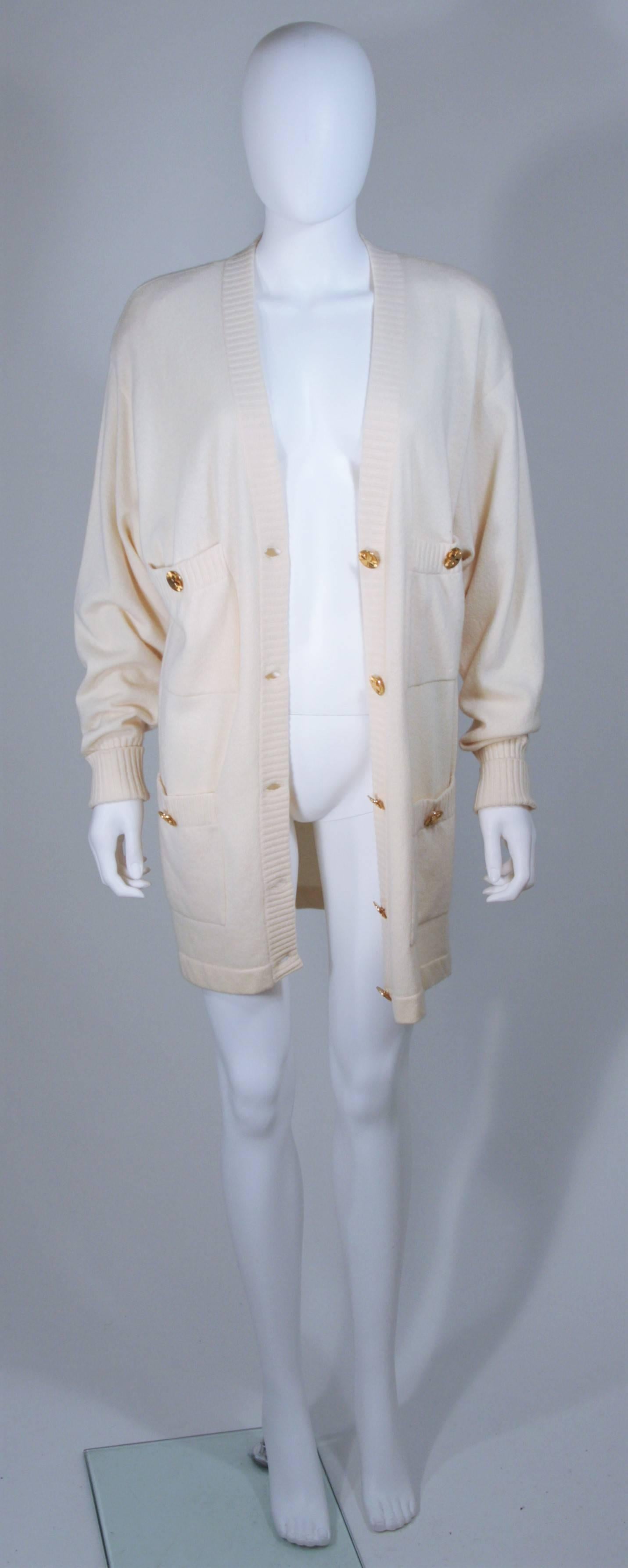 Women's CHANEL Cream Cashmere Cardigan with Gold Buttons Size 36